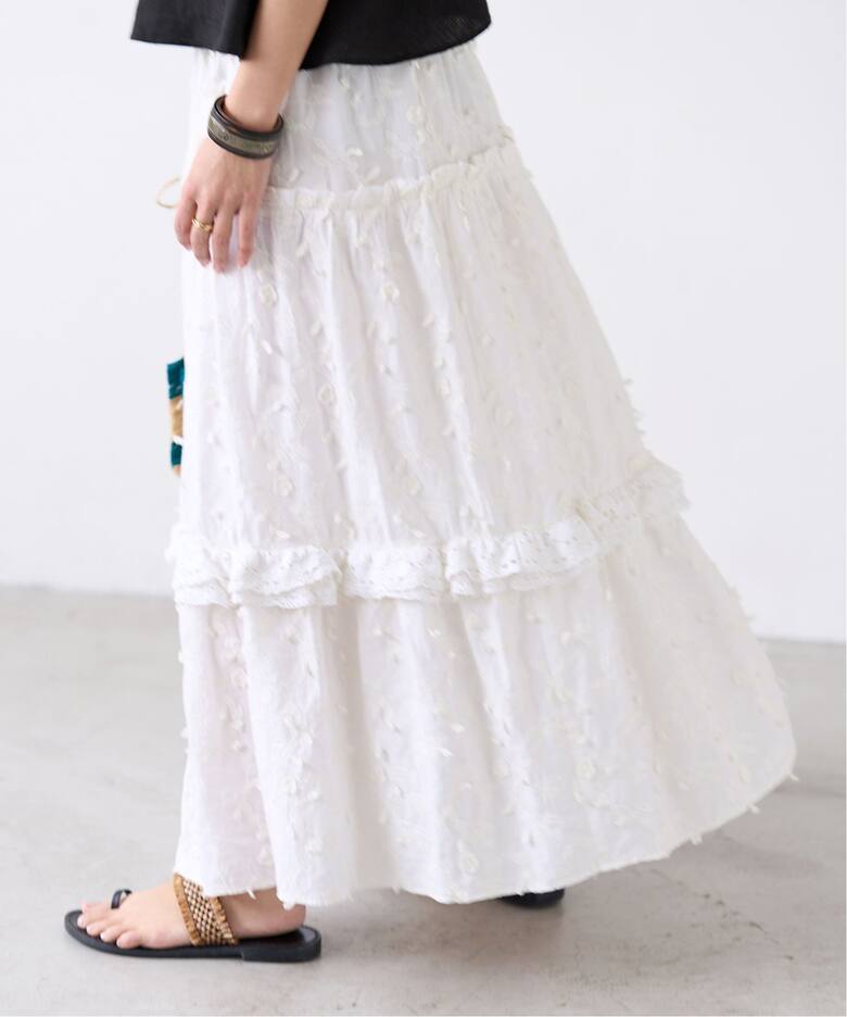 IENA LA BOUCLE カットワーク刺繍ティアードスカート（ロング・マキシ 