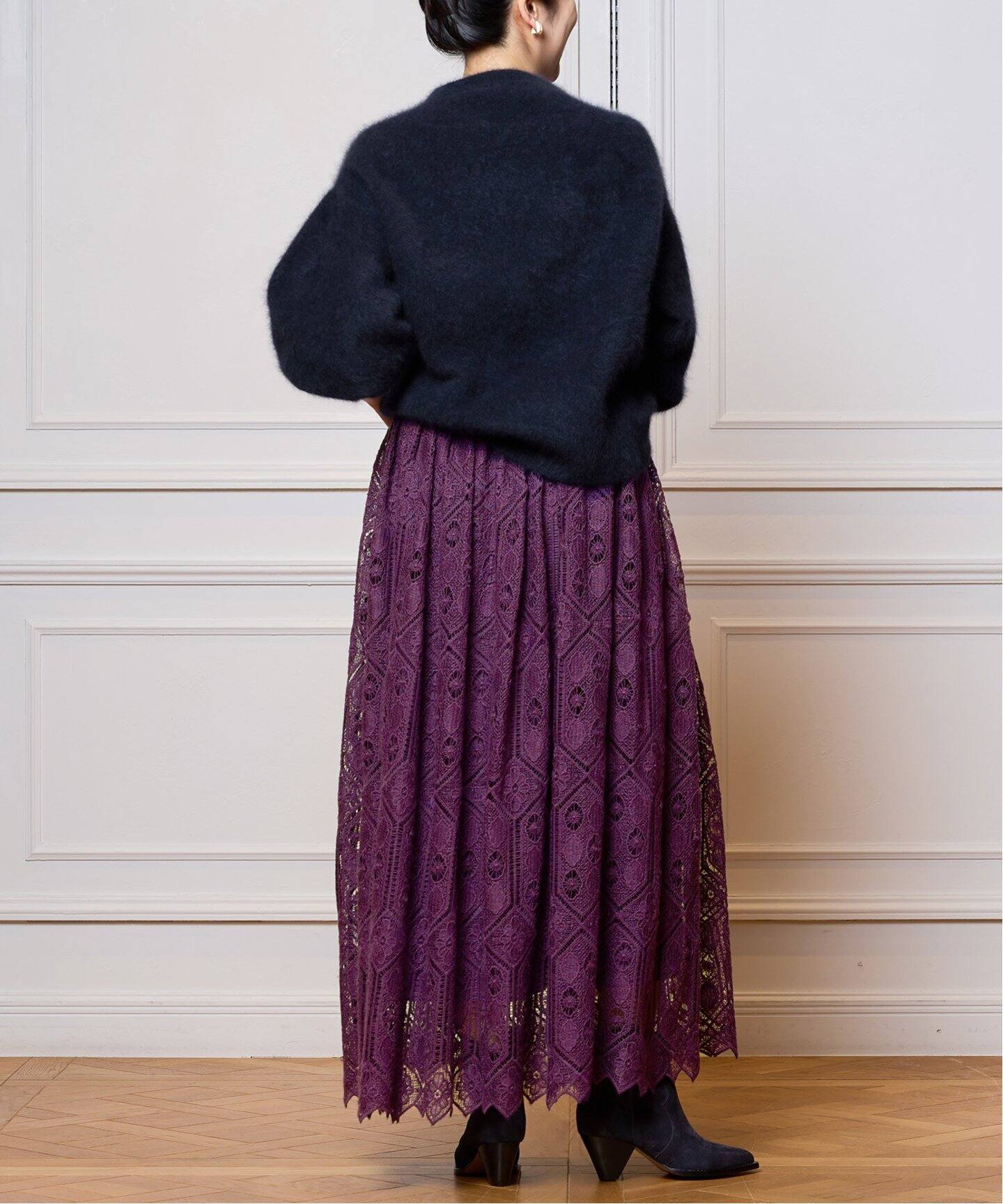 IENA LA BOUCLE BROCHE レースギャザースカート（ロング・マキシ丈  