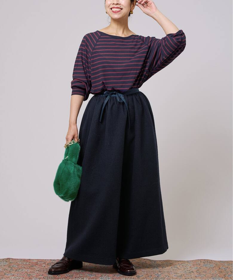 IENA LA BOUCLE 140S 縮絨ギャザースカート（ロング・マキシ丈スカート  