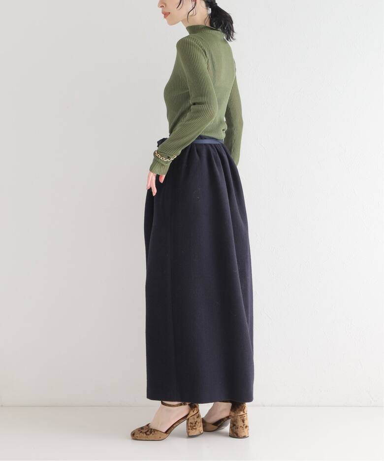 IENA LA BOUCLE 140S 縮絨ギャザースカート（ロング・マキシ丈スカート  