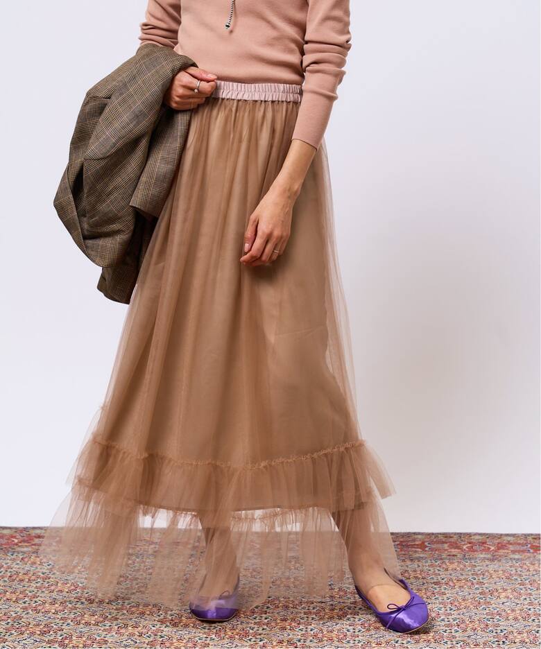 追加》IENA LA BOUCLE チュールチュチュ2（ロング・マキシ丈スカート  