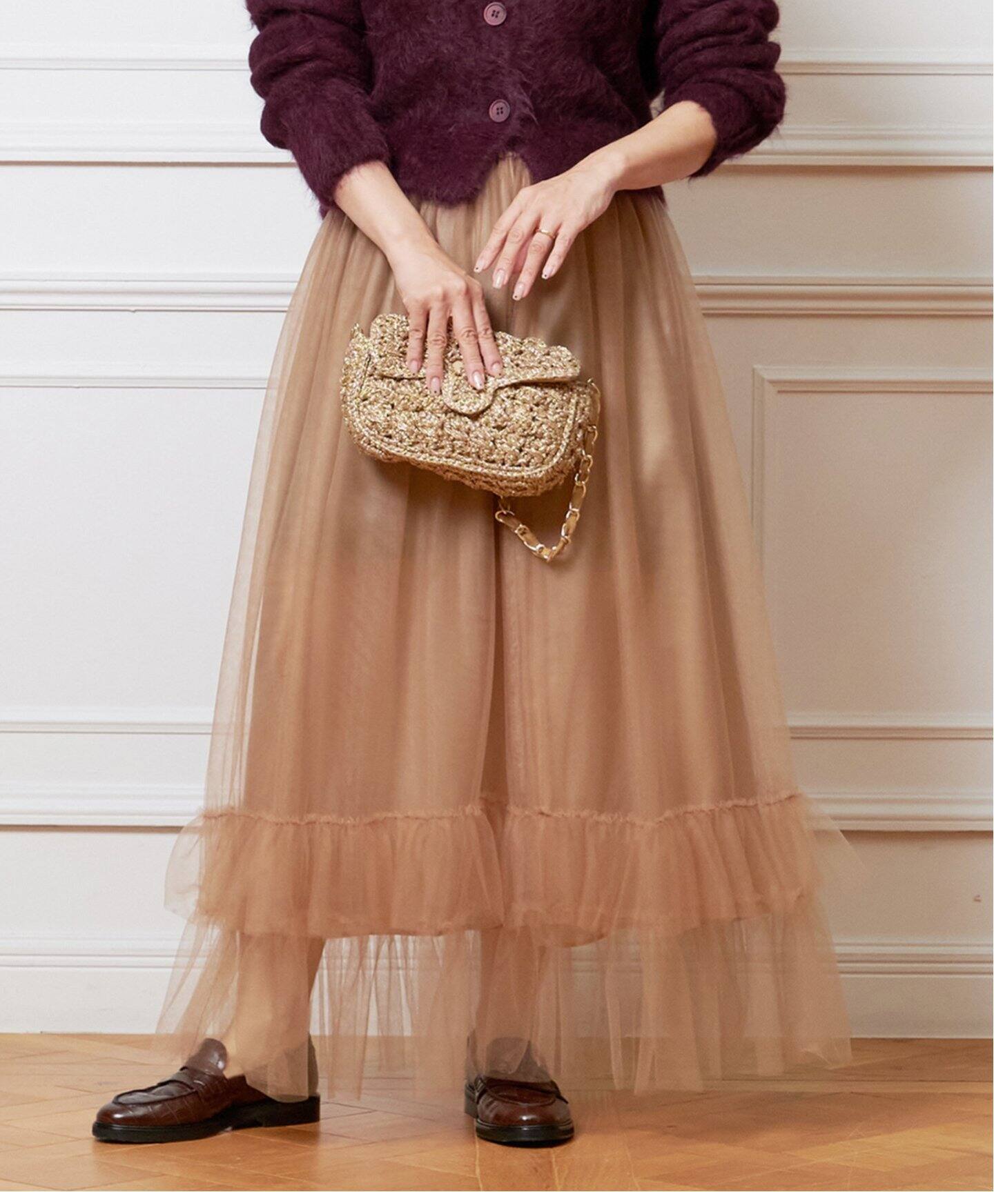 追加》IENA LA BOUCLE チュールチュチュ2（ロング・マキシ丈スカート  