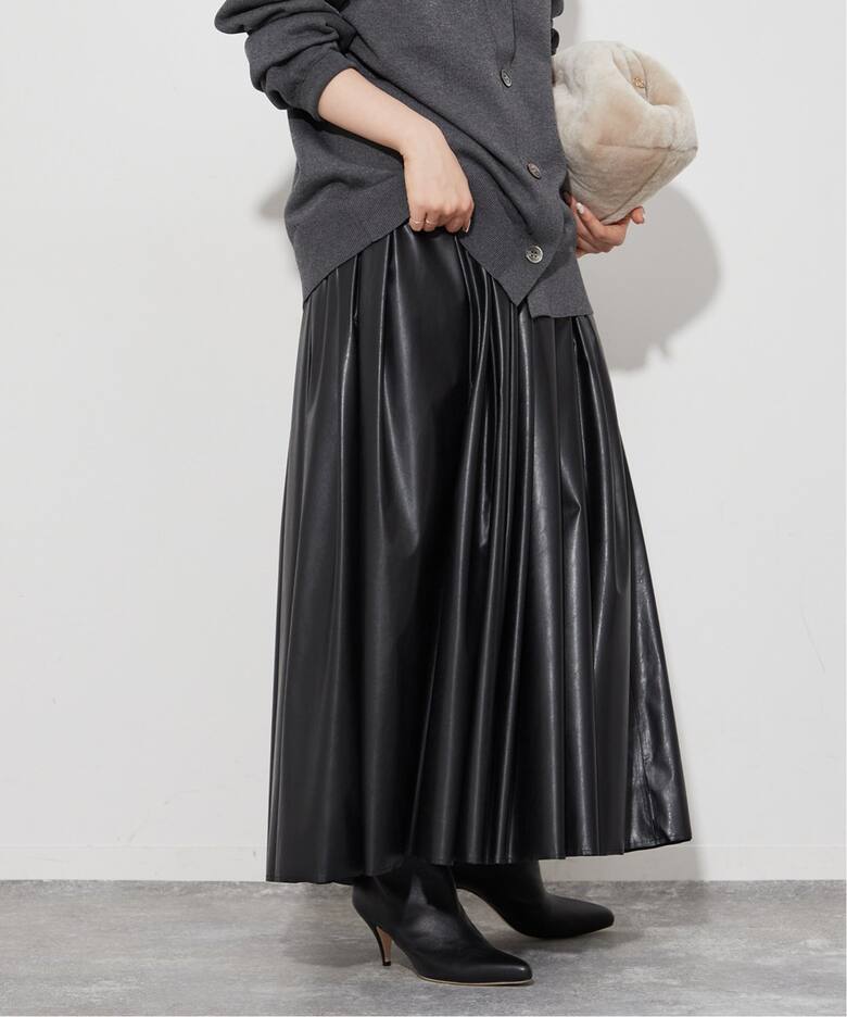 Fake Leather ギャザースカート（ロング・マキシ丈スカート）｜Plage  