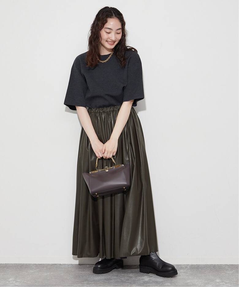 Fake Leather ギャザースカート（ロング・マキシ丈スカート）｜Plage  