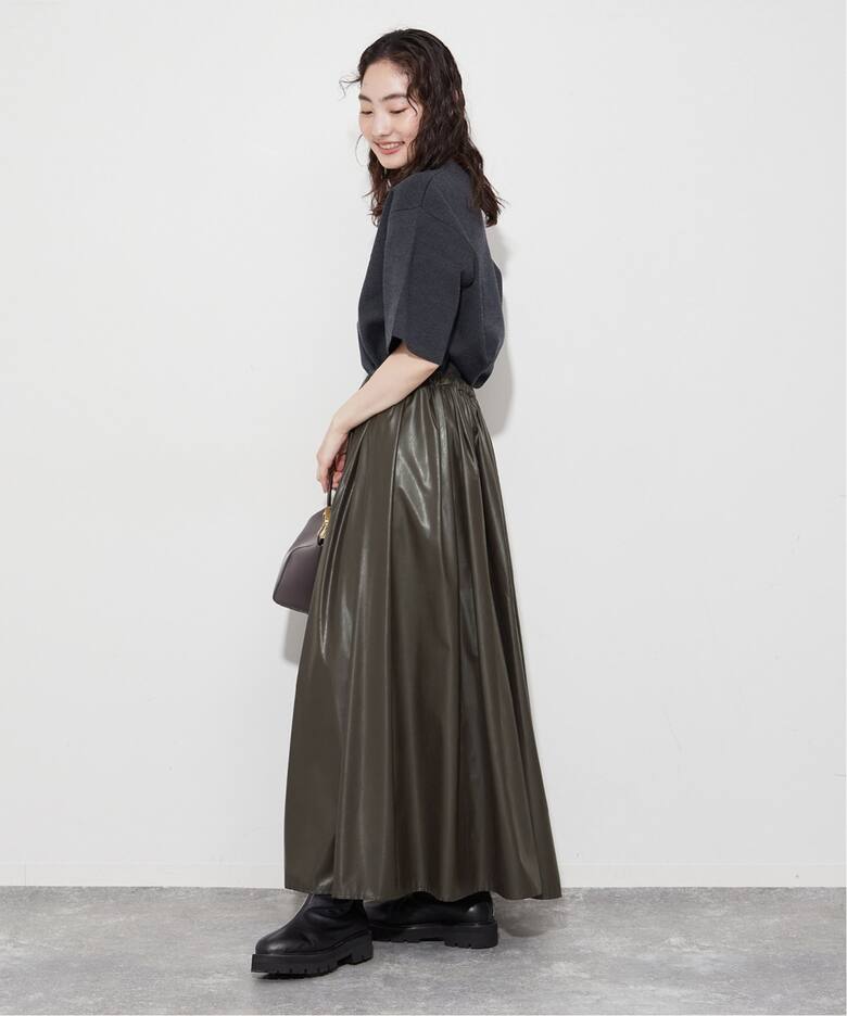 Fake Leather ギャザースカート（ロング・マキシ丈スカート）｜Plage  