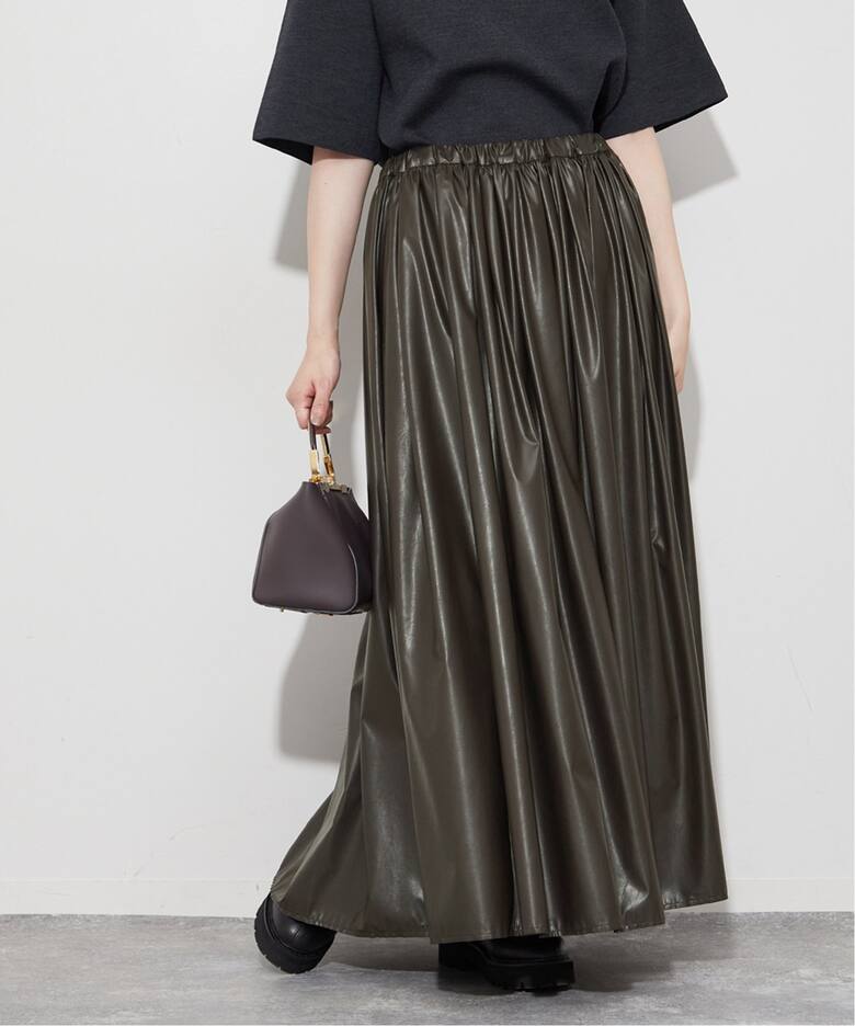 Fake Leather ギャザースカート（ロング・マキシ丈スカート）｜Plage  