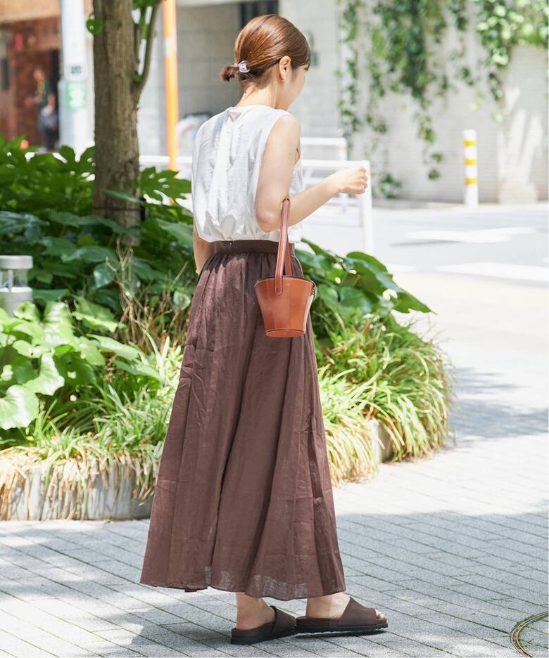 Linen ギャザースリット スカート（ロング・マキシ丈スカート）｜Plage  