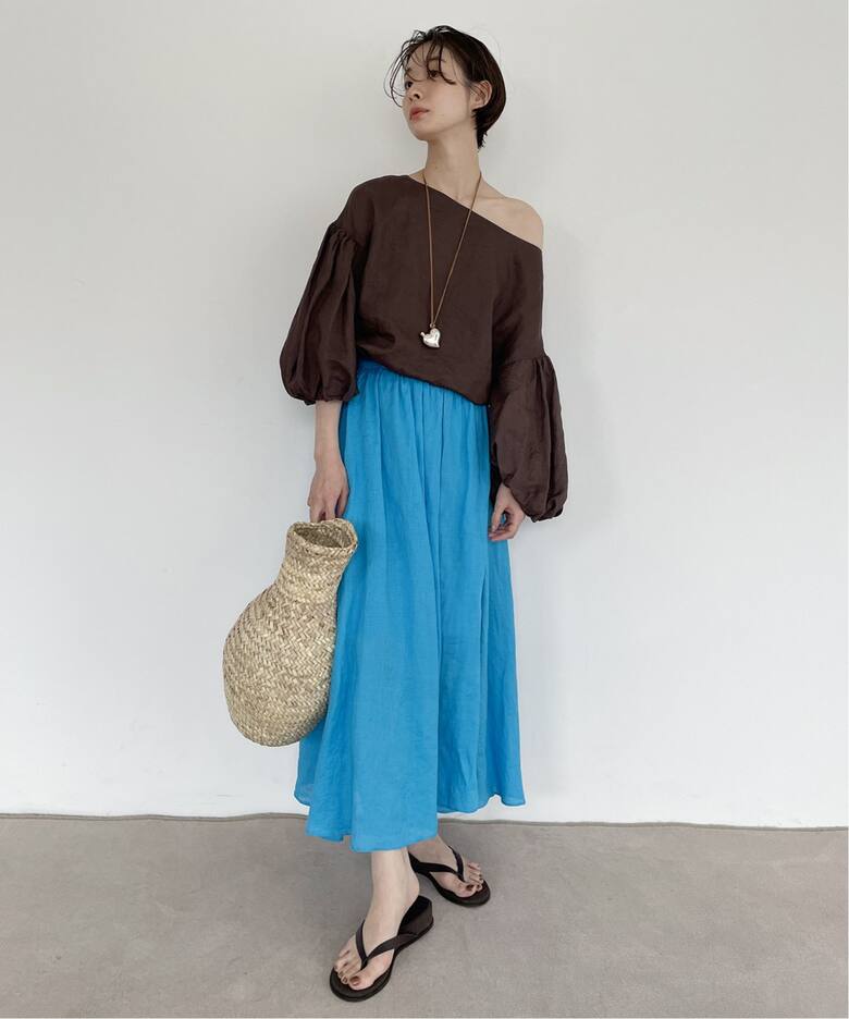 Linen ギャザースリット スカート（ロング・マキシ丈スカート）｜Plage  