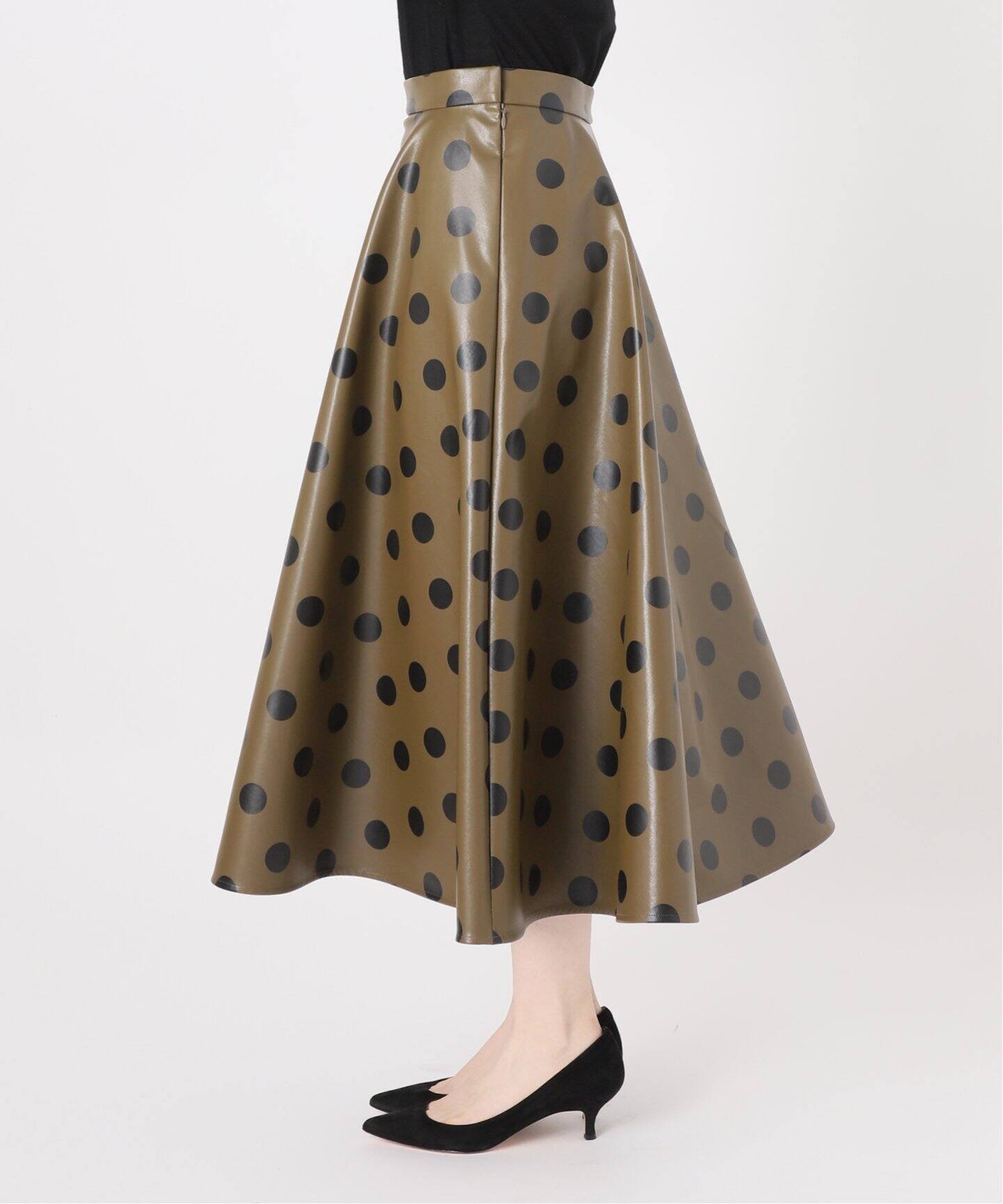 フェイクレザードットプリントフレアスカート（その他スカート  