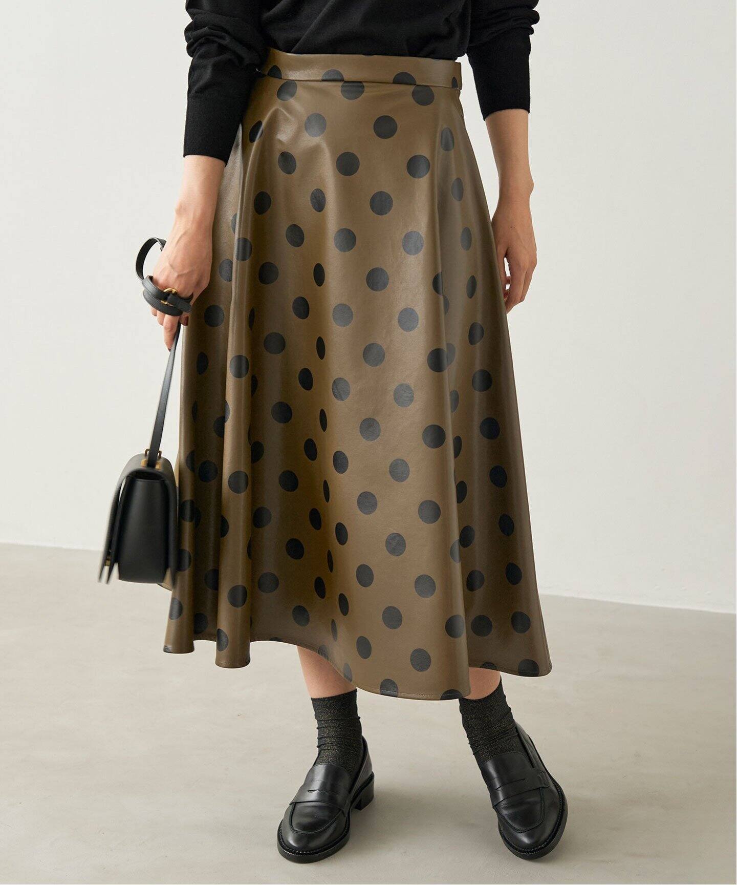 フェイクレザードットプリントフレアスカート（その他スカート  