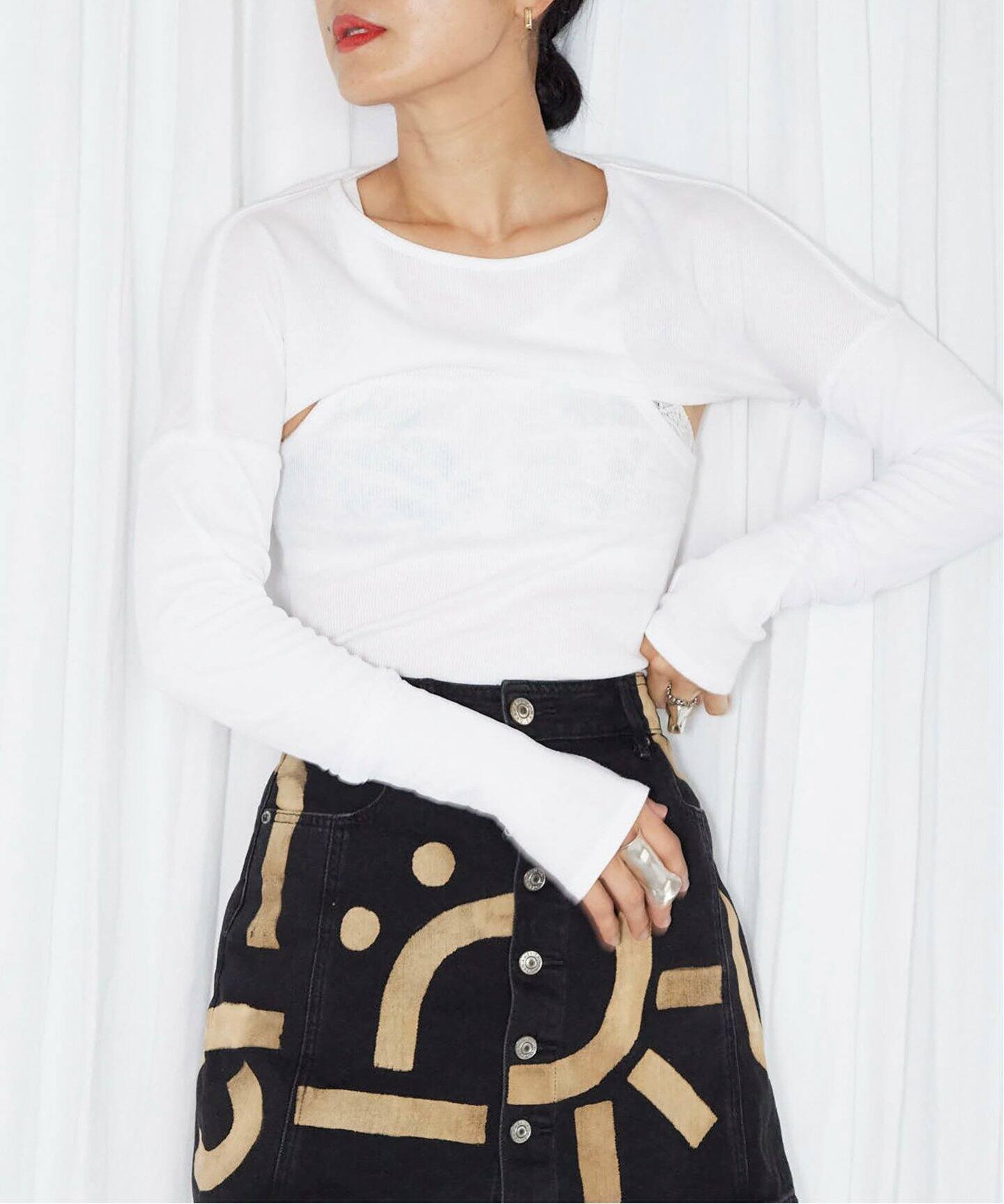 OVERNEATH / オーバーニース】別注 rib sleeves 039 M：カットソー（T  