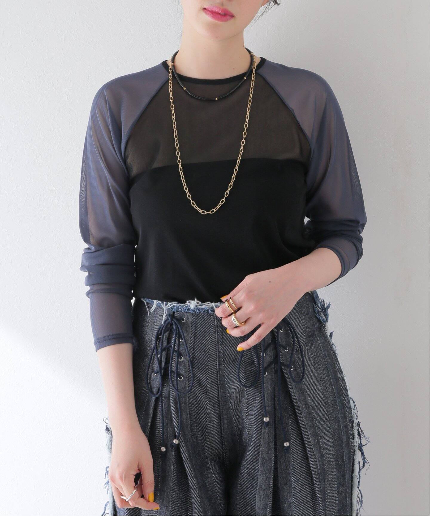 R JUBILEE/アール ジュビリー】SHEER NET BASEBALL Tシャツ（T