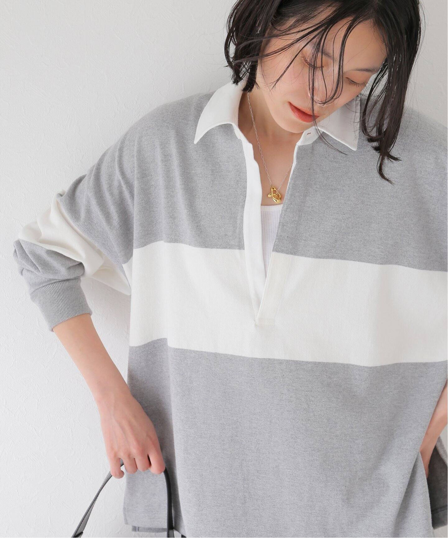 CLANE / クラネ】DEEP NECK WIDE RUGBY SHIRT（Tシャツ／カットソー 