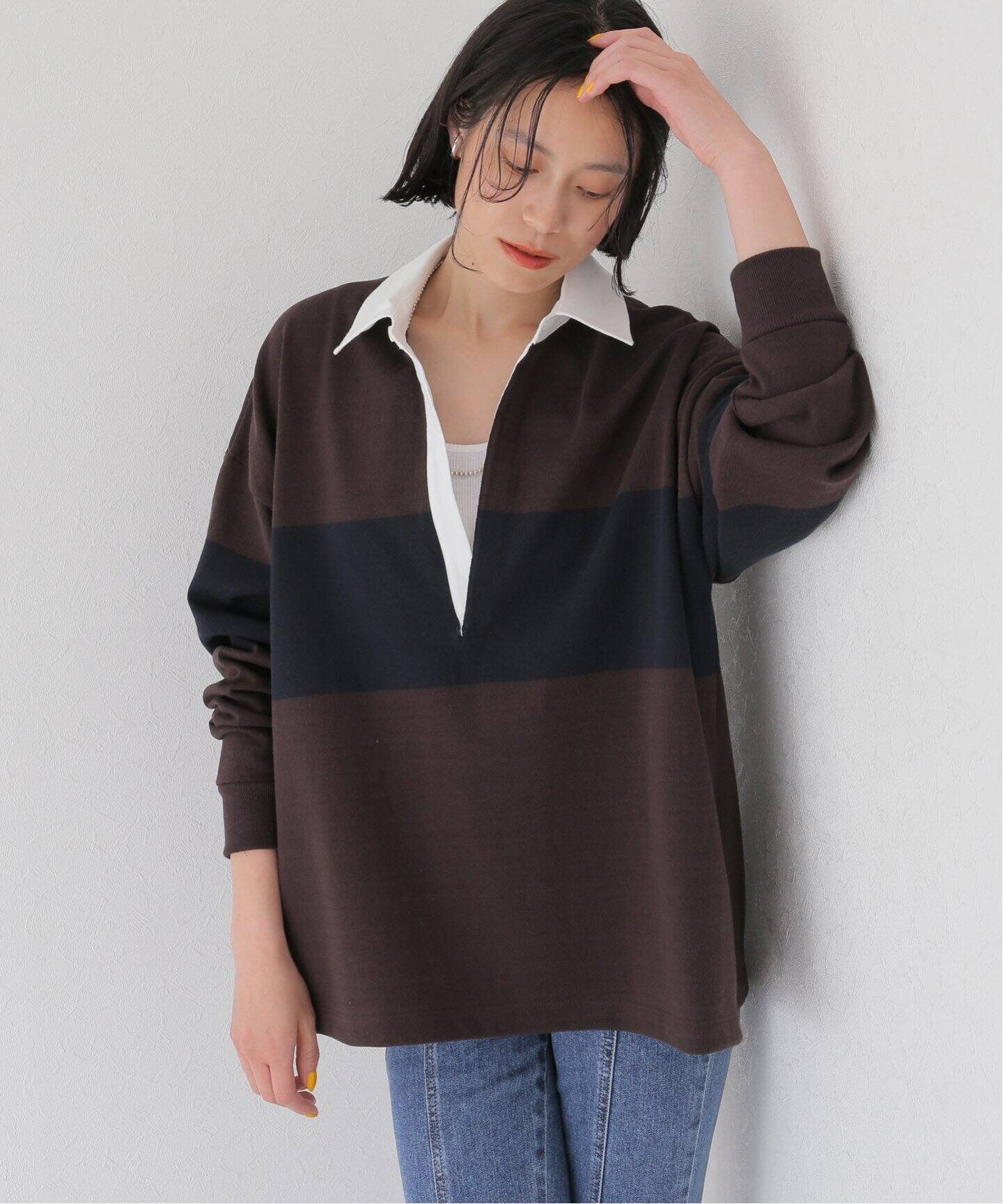 CLANE / クラネ】DEEP NECK WIDE RUGBY SHIRT（Tシャツ／カットソー 
