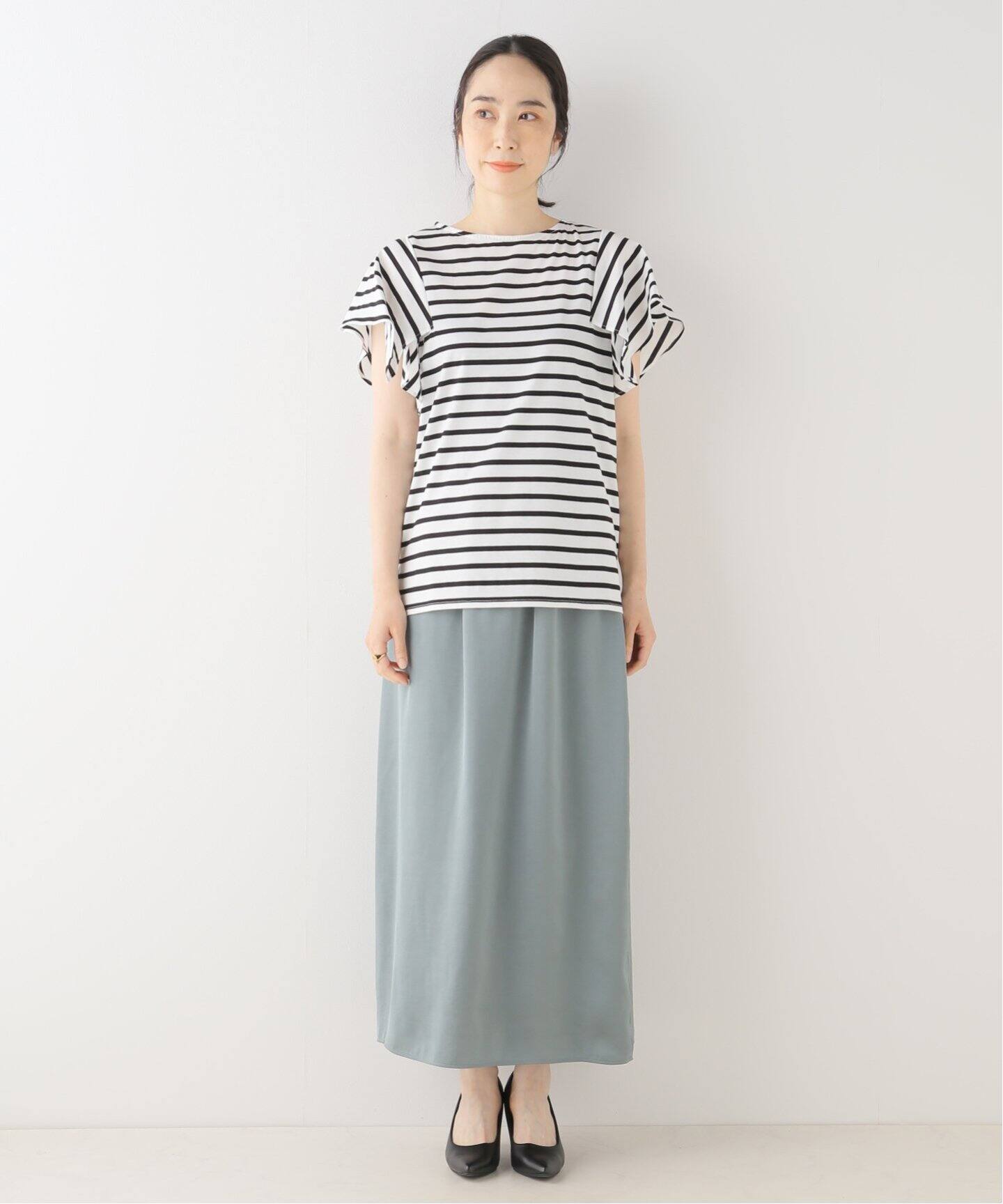 ボーダーフレアスリーブカットソー（Tシャツ／カットソー）｜La