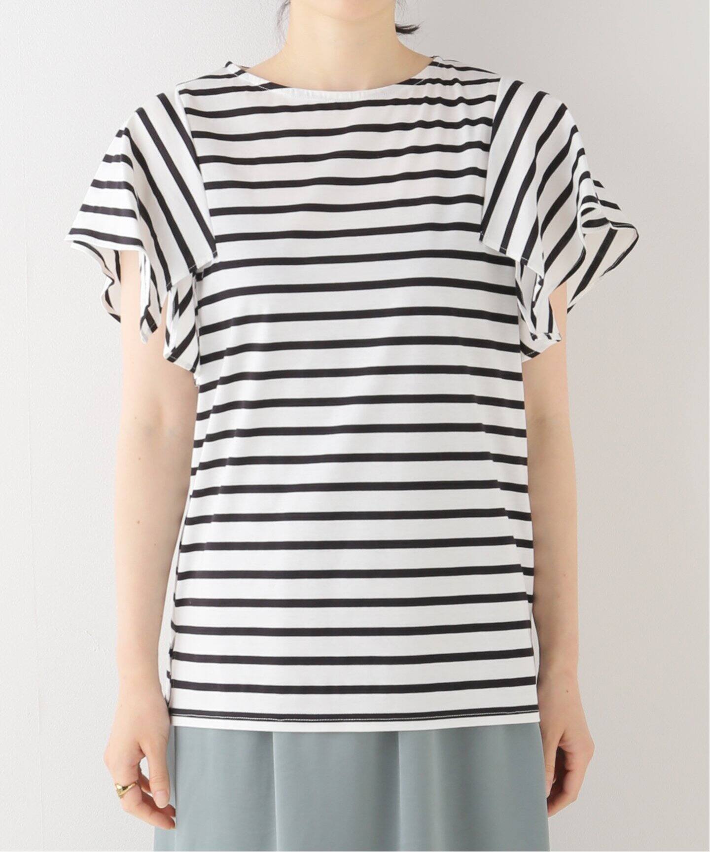 ボーダーフレアスリーブカットソー（Tシャツ／カットソー）｜La
