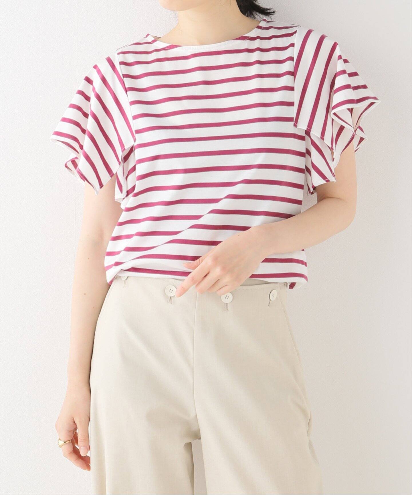 ボーダーフレアスリーブカットソー（Tシャツ／カットソー）｜La