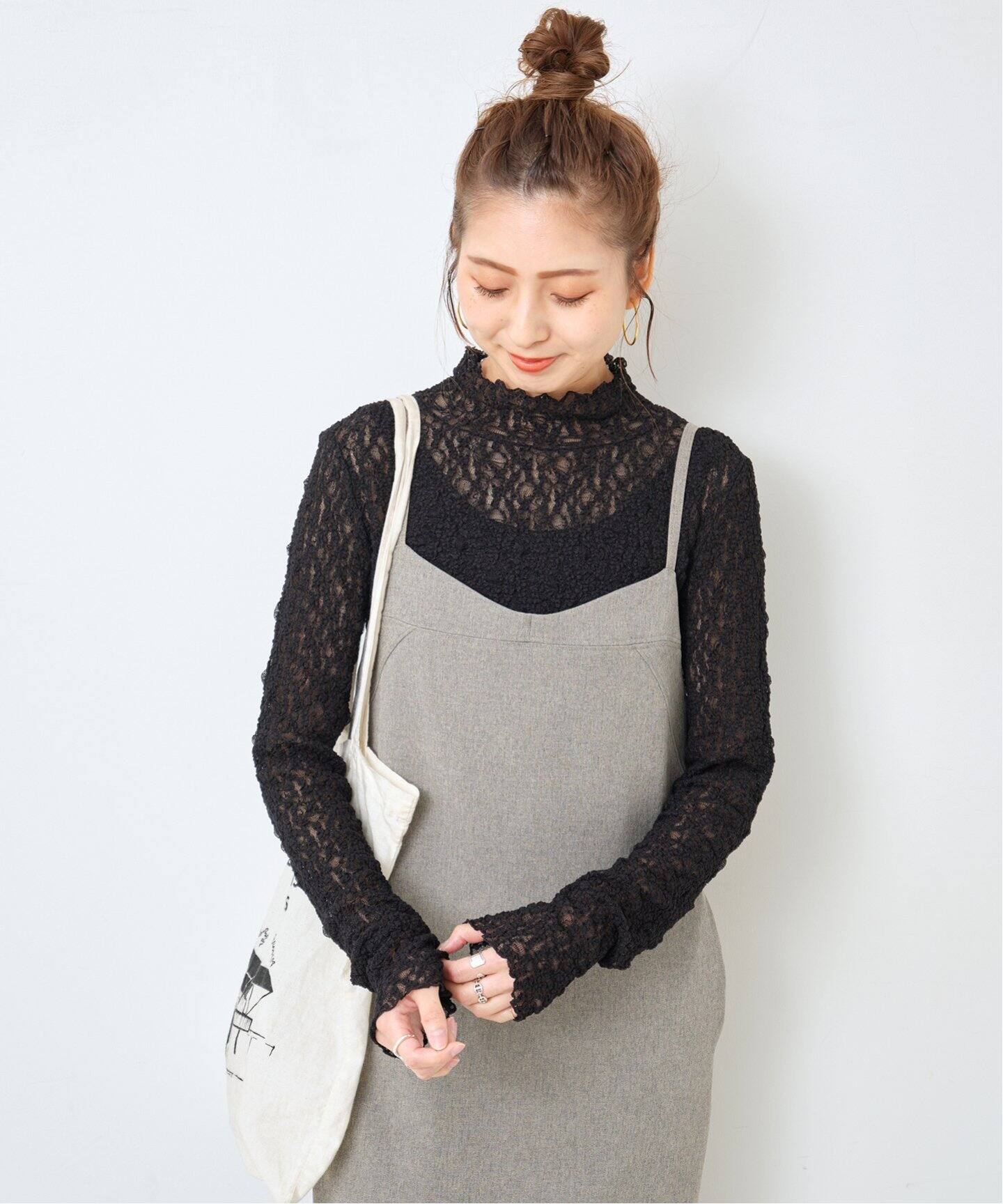 レースシャーリングハイネックトップス（Tシャツ／カットソー）｜Spick 