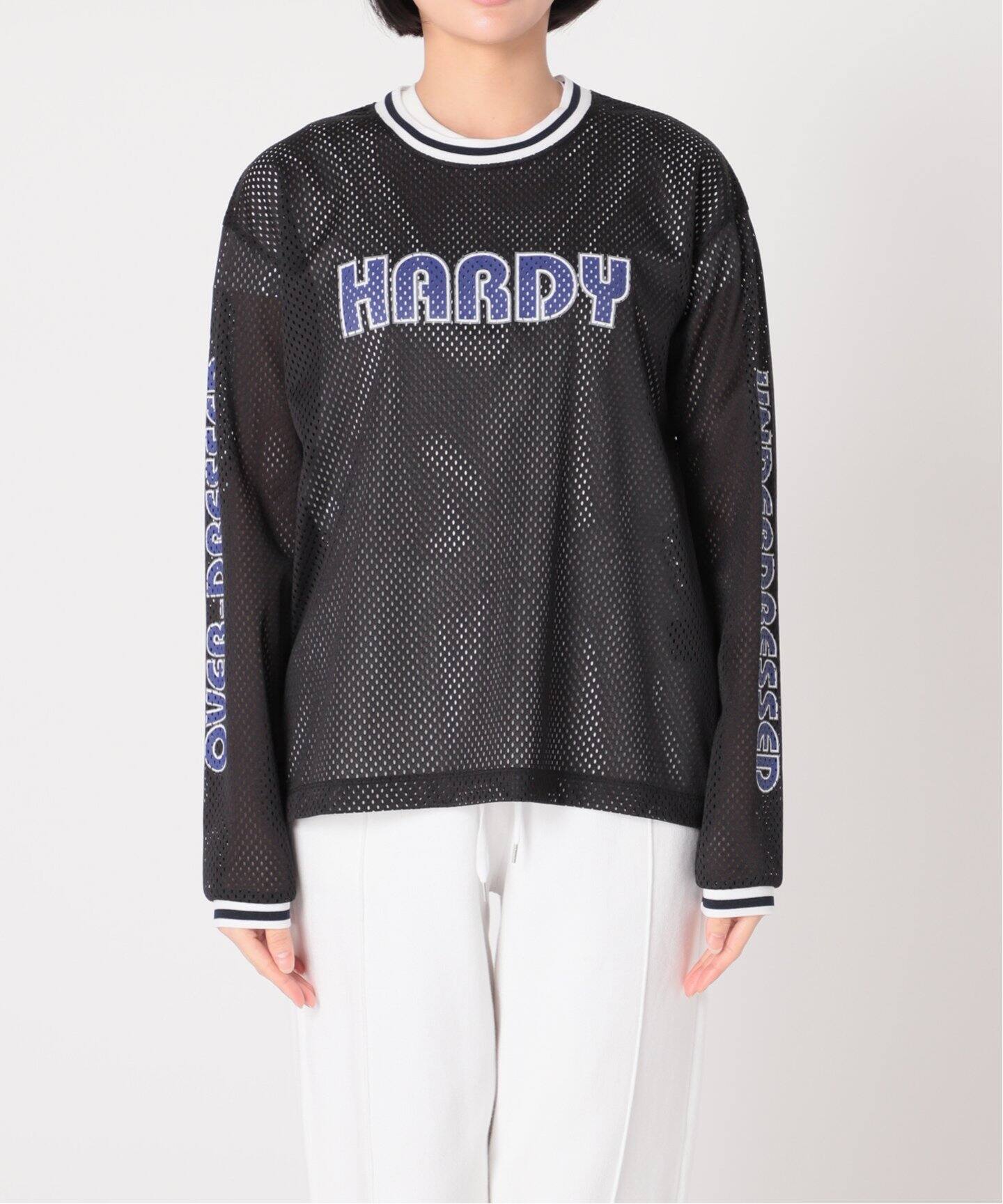 美品　HARDY NOIR 21ssデザインシアーブラウス　メッシュ　刺繍Hロゴ 美品 HARDY NOIR 21ssデザインシアーブラウス メッシュ 刺繍Hロゴ