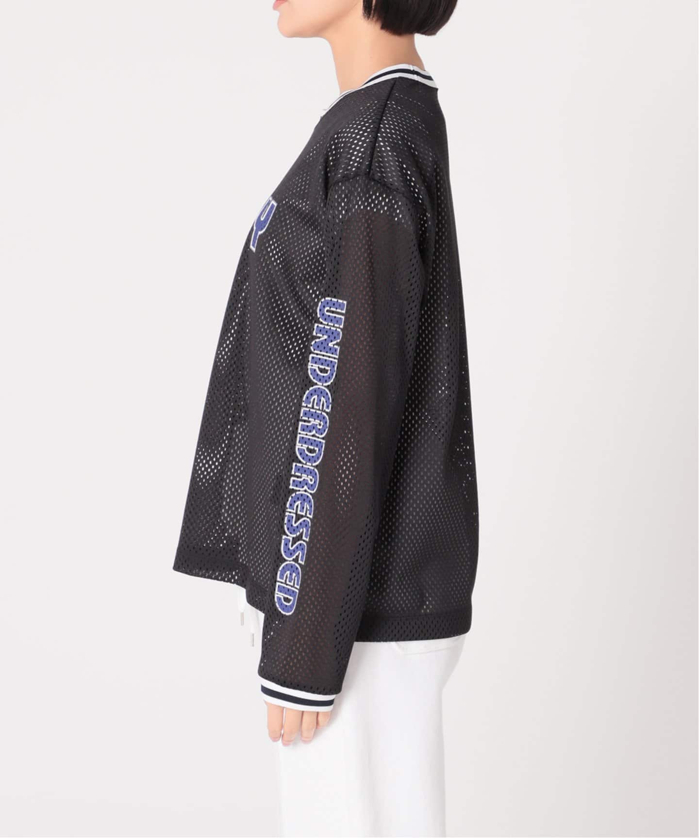 美品　HARDY NOIR 21ssデザインシアーブラウス　メッシュ　刺繍Hロゴ 美品 HARDY NOIR 21ssデザインシアーブラウス メッシュ 刺繍Hロゴ