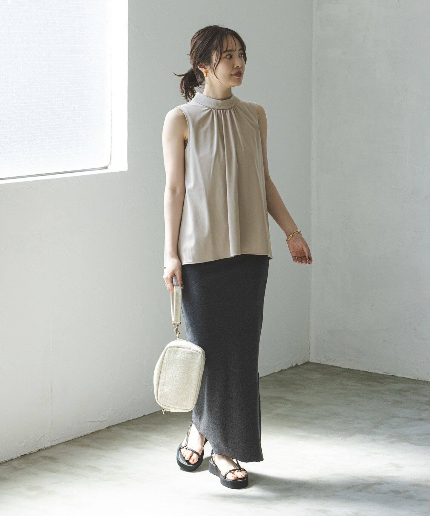 ノースリーブドレープトップ（Tシャツ／カットソー）｜NOBLE（ノーブル  