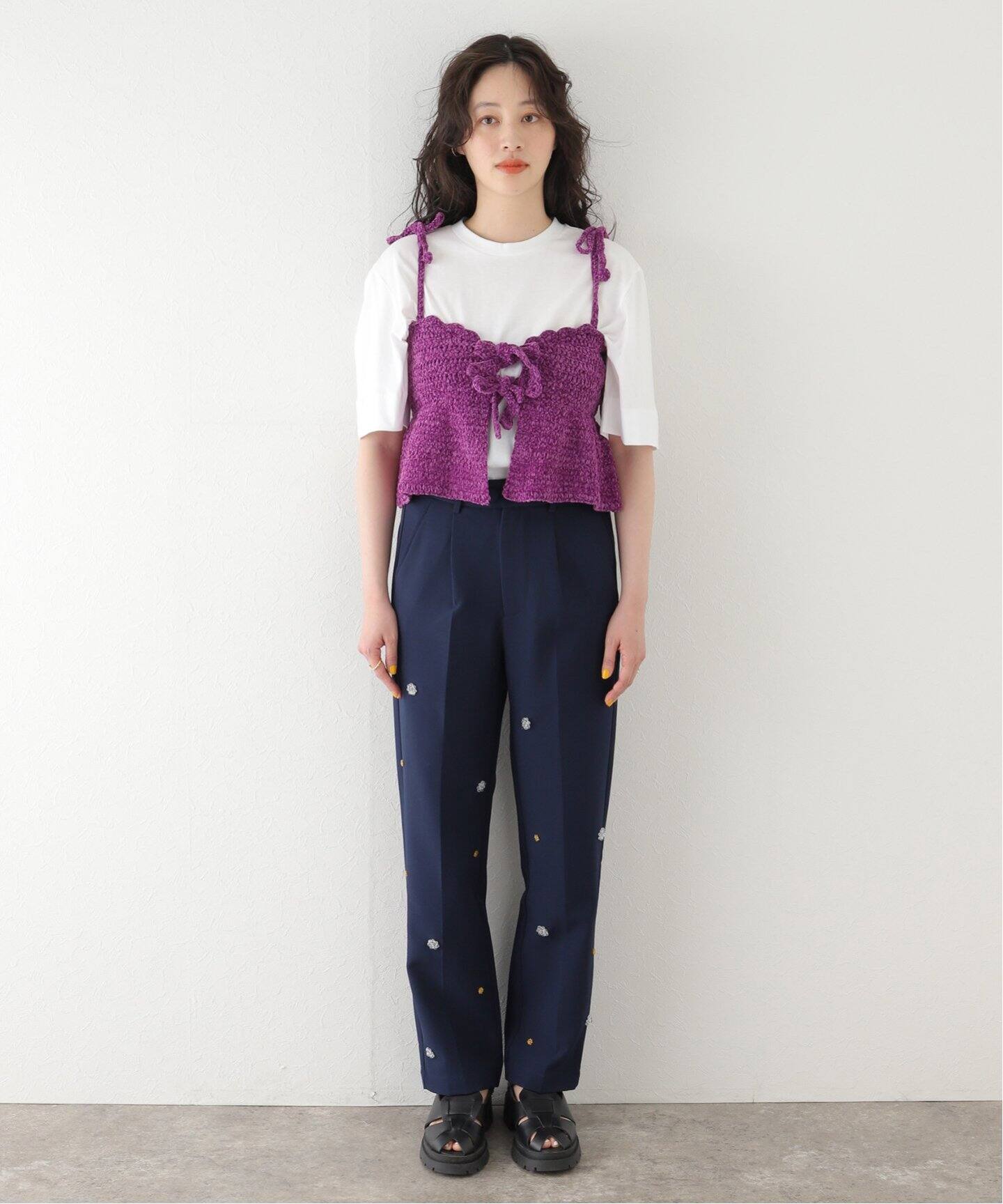 GANNI / ガニー】 Velvet Crochet Bandeau Strap Top：ビスチェ 