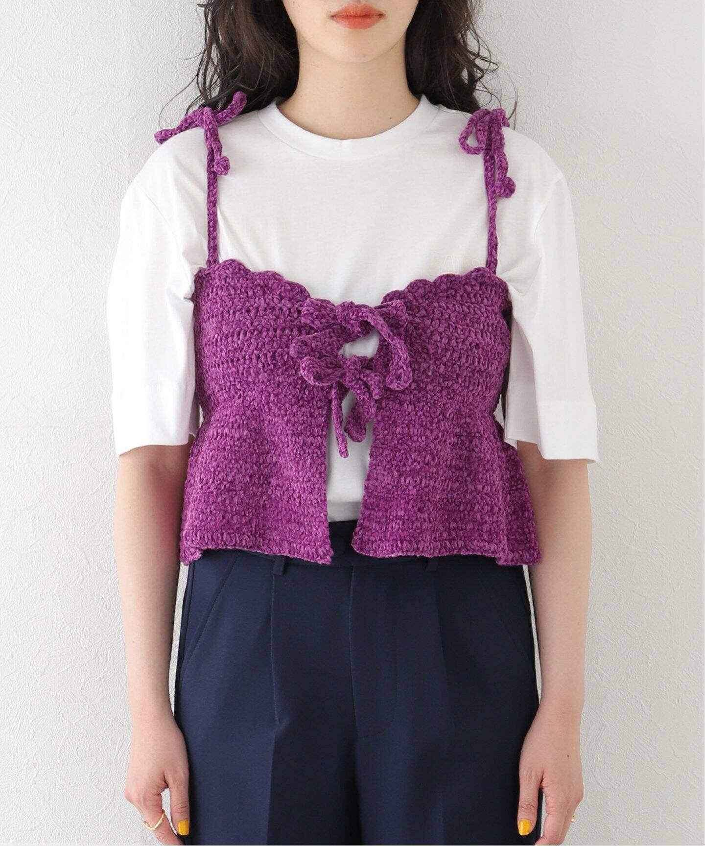 GANNI / ガニー】 Velvet Crochet Bandeau Strap Top：ビスチェ 