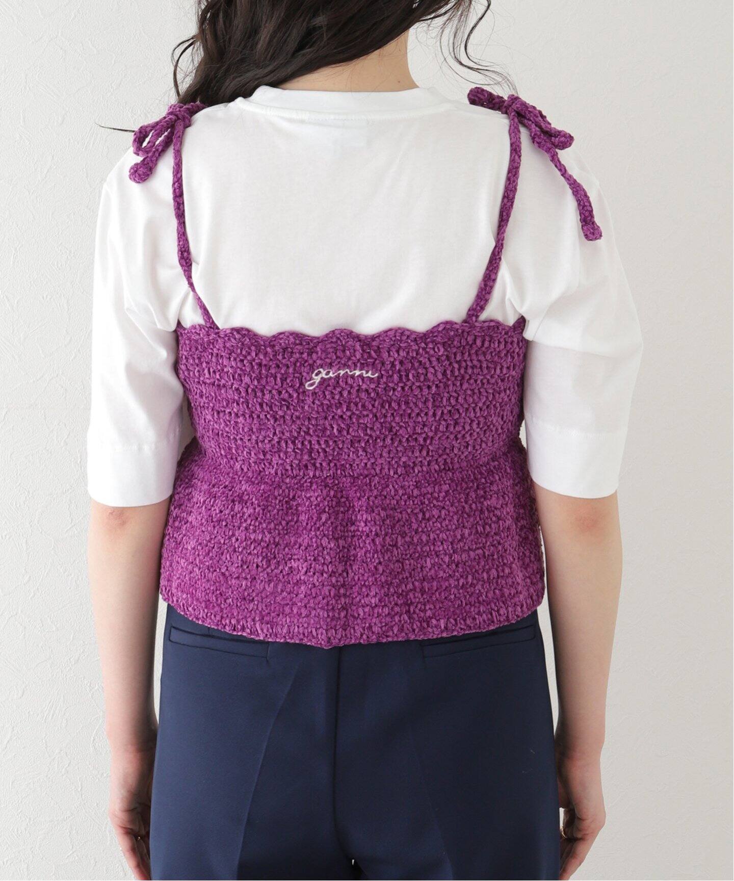 GANNI / ガニー】 Velvet Crochet Bandeau Strap Top：ビスチェ 