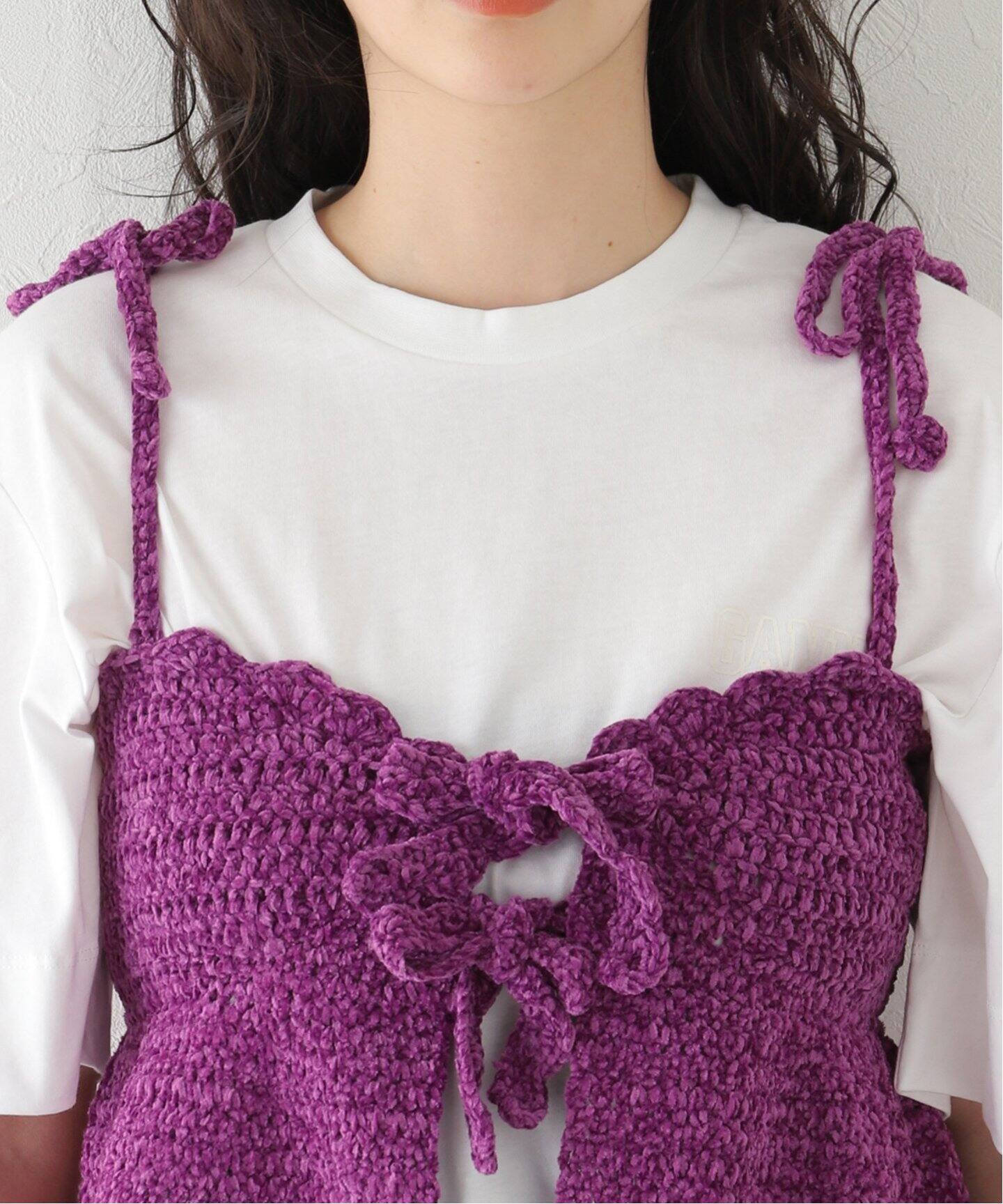 GANNI / ガニー】 Velvet Crochet Bandeau Strap Top：ビスチェ 