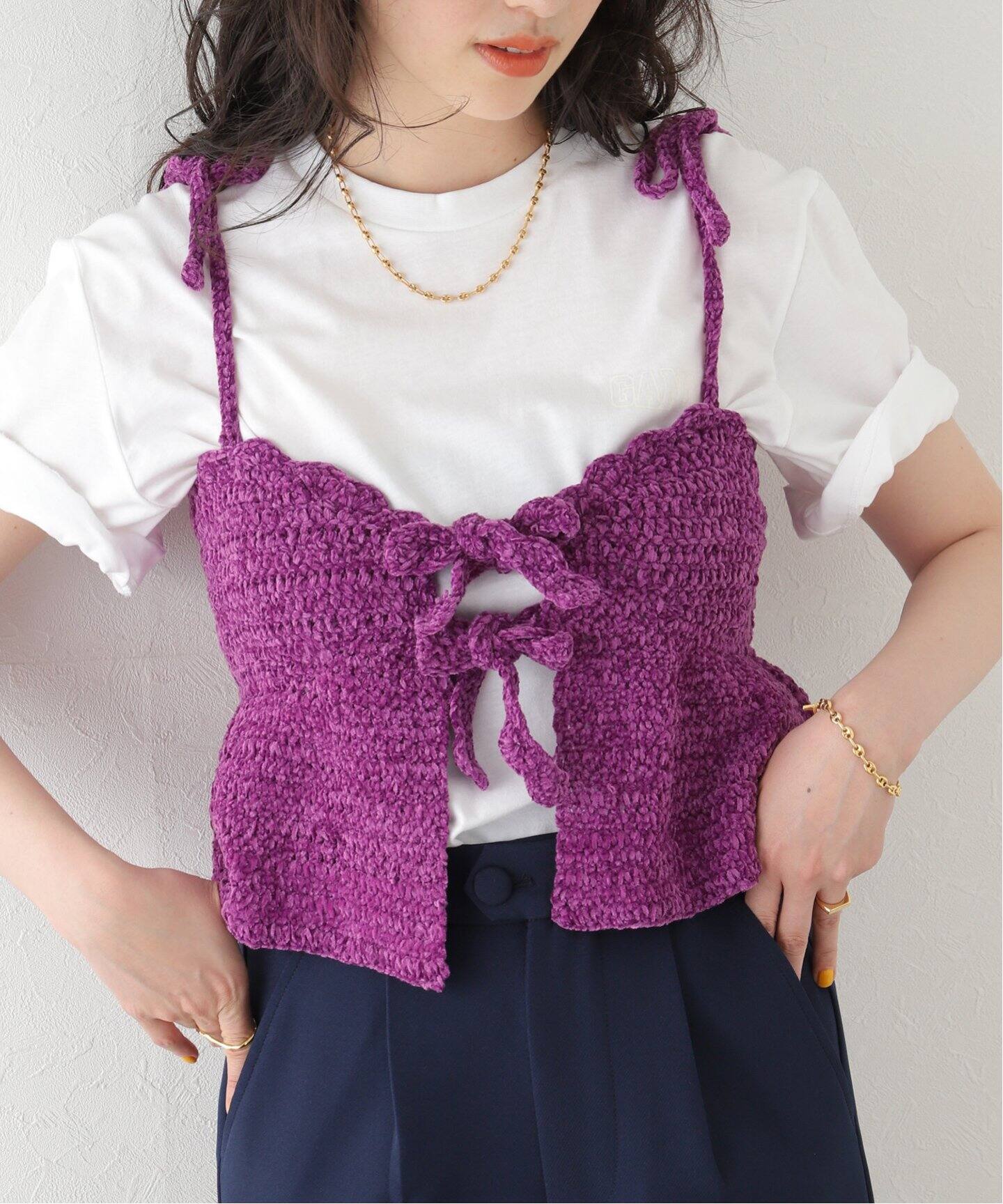 GANNI / ガニー】 Velvet Crochet Bandeau Strap Top：ビスチェ 