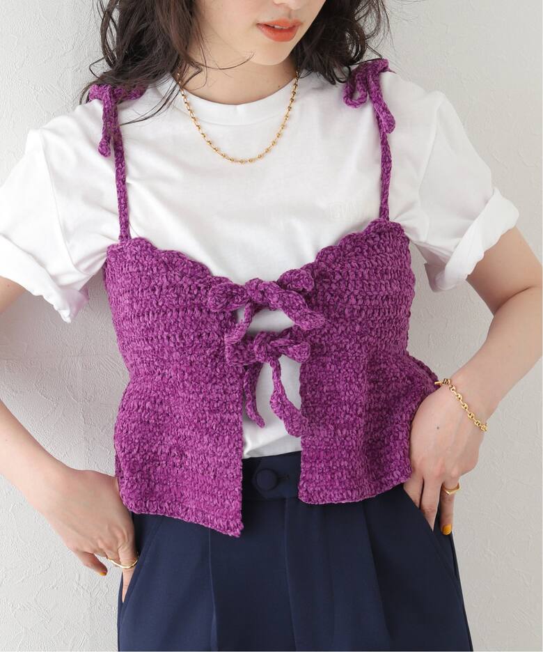 GANNI / ガニー】 Velvet Crochet Bandeau Strap Top：ビスチェ 