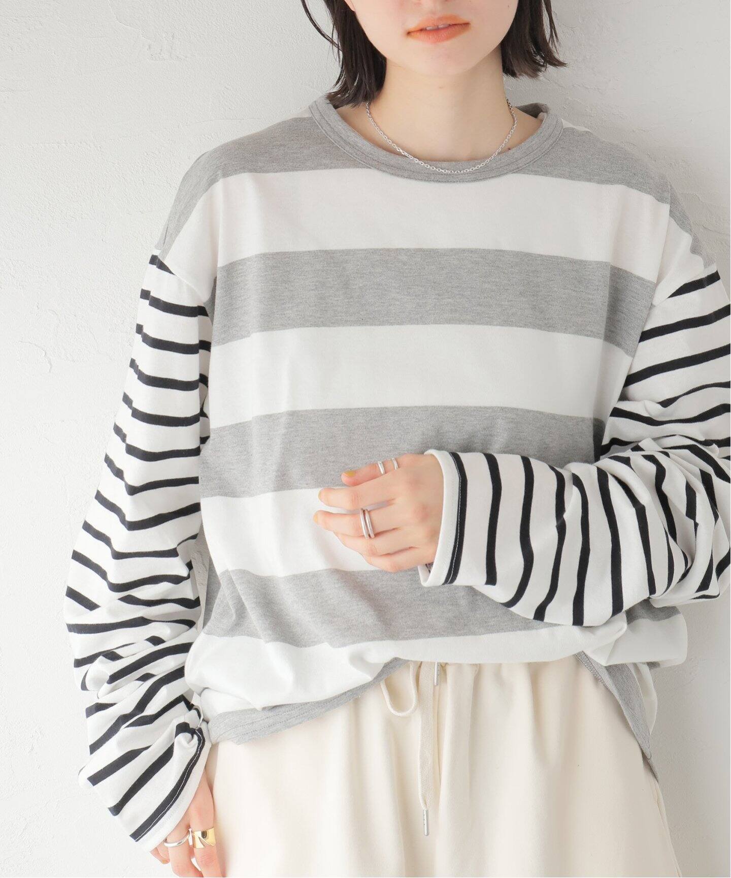 WIFFLE/ウィッフル】クレイジーパターンボーダーL/S：カットソー（T 