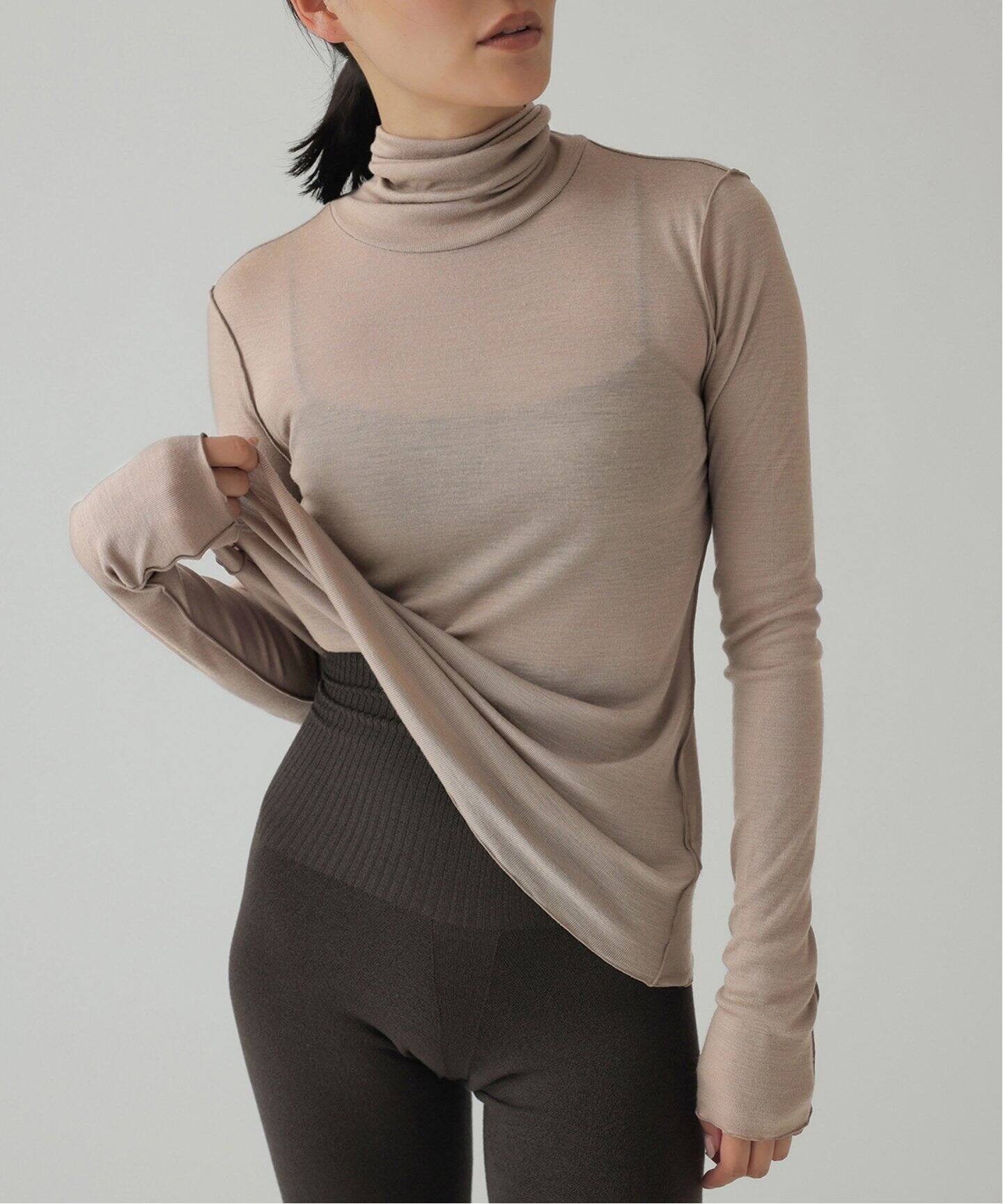 SUPER120S WOOL タートルネック（ブラック、ベージュ）（Tシャツ 