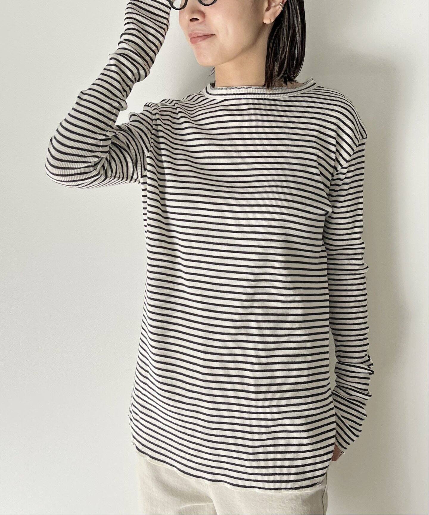 Border Rib Longsleeve T-sh（Tシャツ／カットソー）｜L 