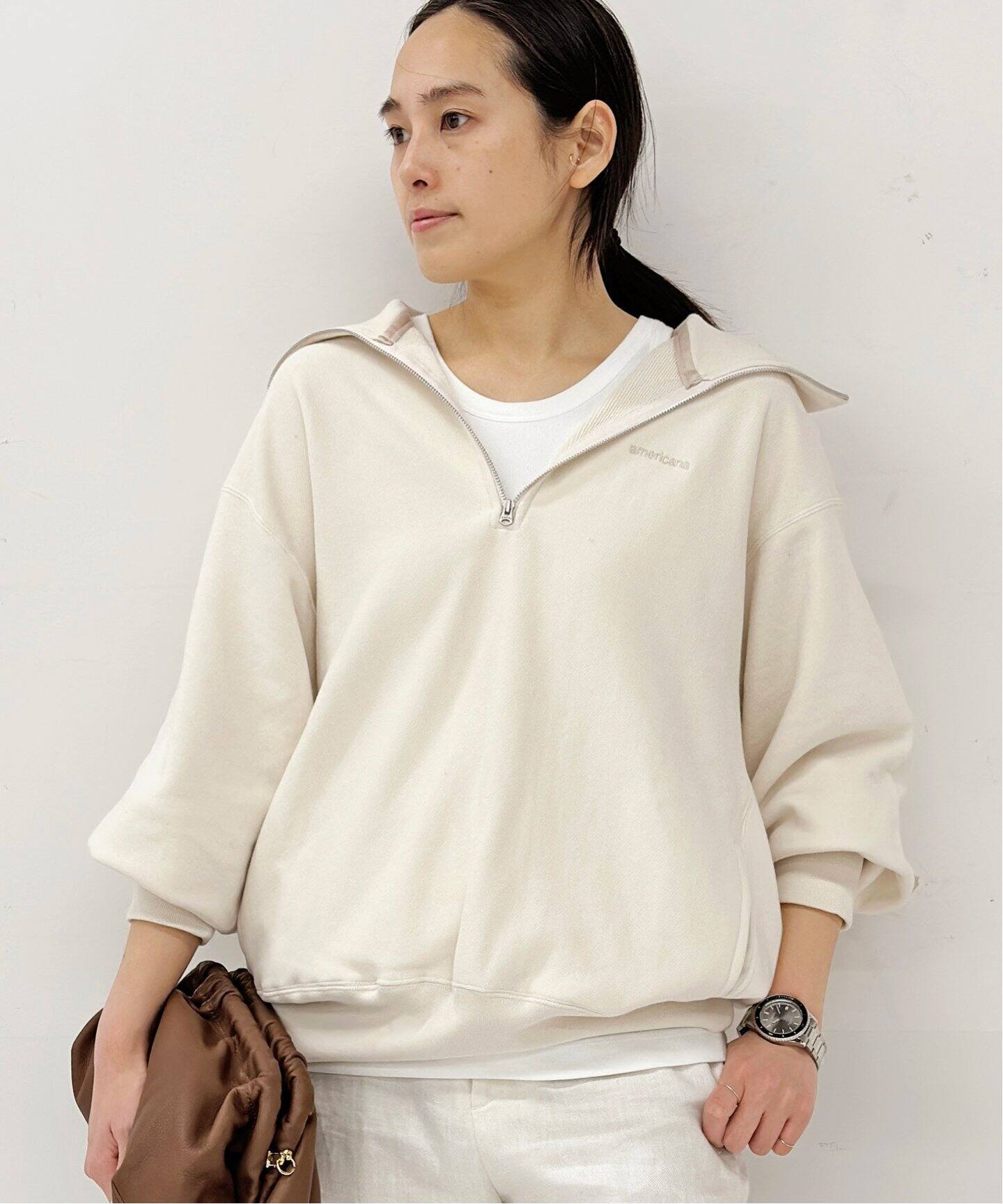 AMERICANA/アメリカーナ】 ハーフジップ スウェットプルオーバー  