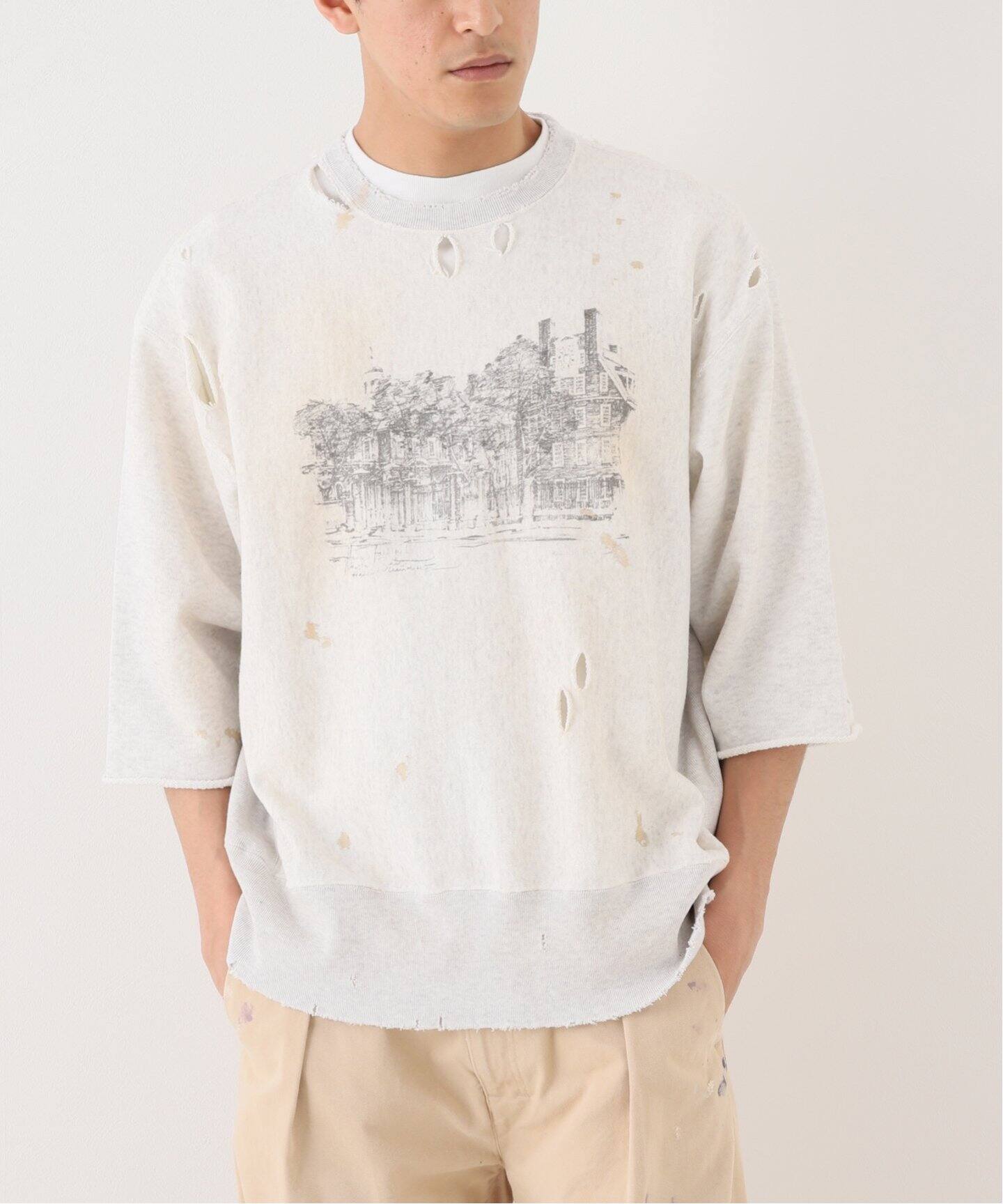 ANCELLM / アンセルム】CRASH CREWNECK 3/4 SLEEVE SWEAT（スウェット 