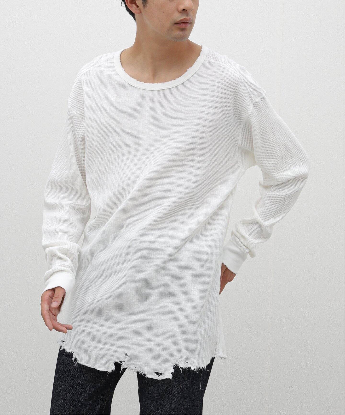 ANCELLM / アンセルム】DAMAGE WAFFLE CREW LS T-SHIRT（Tシャツ 
