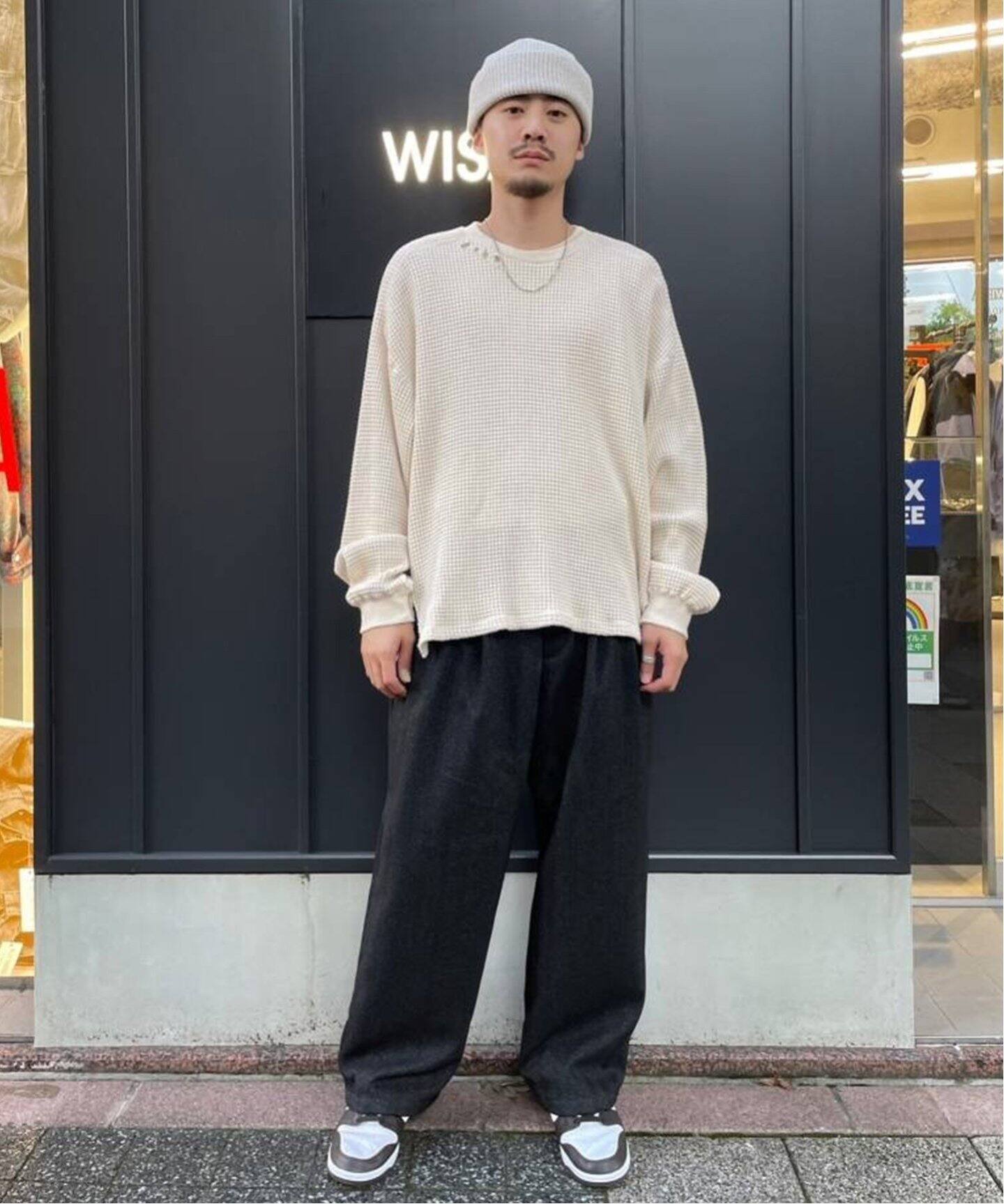ANCELLM / アンセルム】DAMAGE HEAVY WAFFLE OVERSIZED LS（Tシャツ 