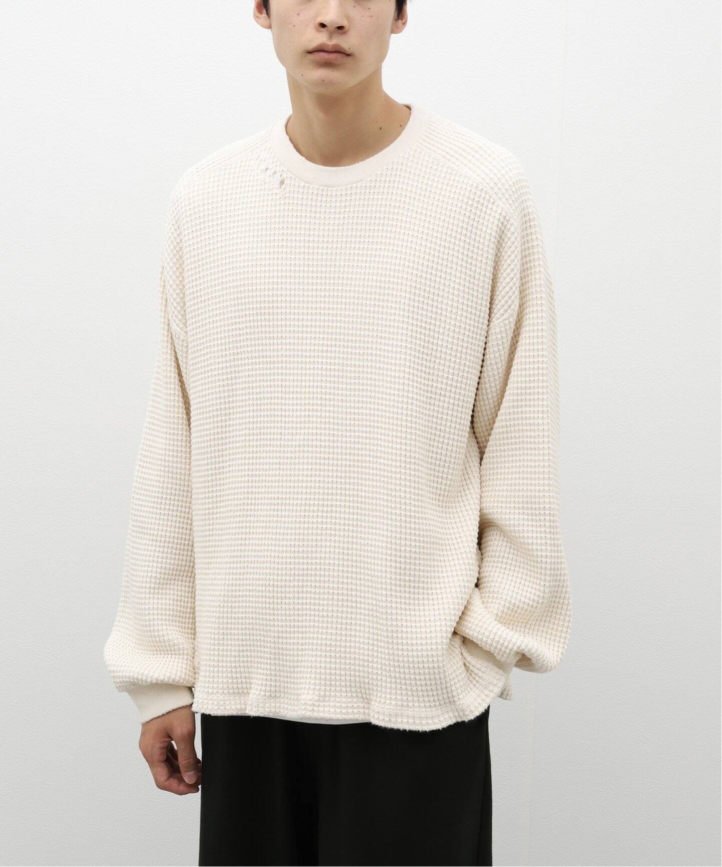 ANCELLM / アンセルム】DAMAGE HEAVY WAFFLE OVERSIZED LS（Tシャツ 
