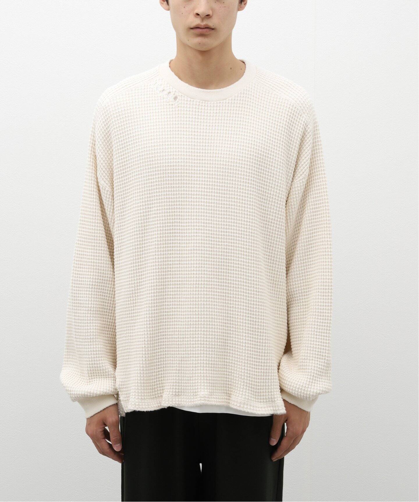 ANCELLM / アンセルム】DAMAGE HEAVY WAFFLE OVERSIZED LS（Tシャツ 