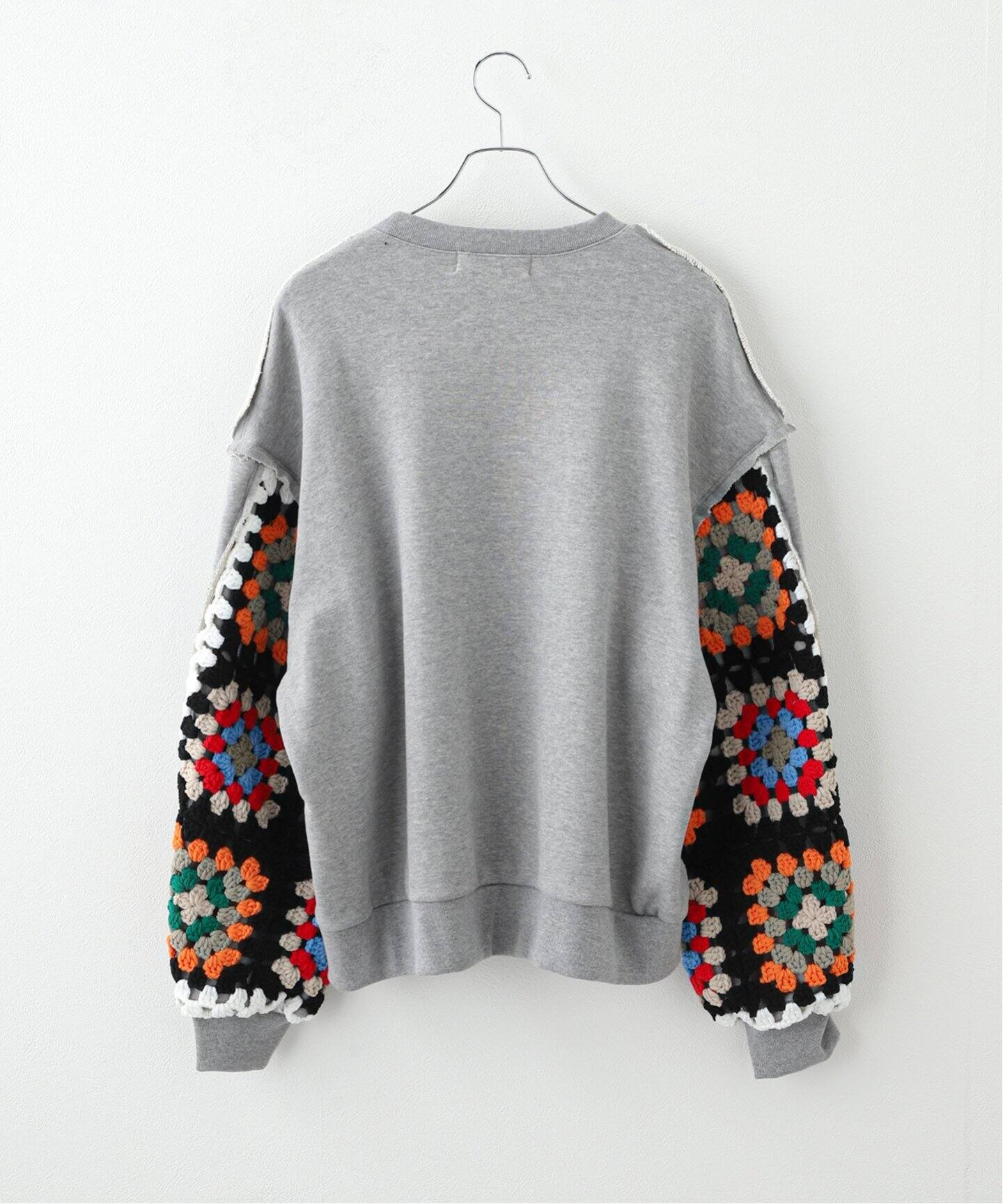 DISCOVERED / ディスカバード】 CROCHET SLEEVE SWEAT（スウェット 