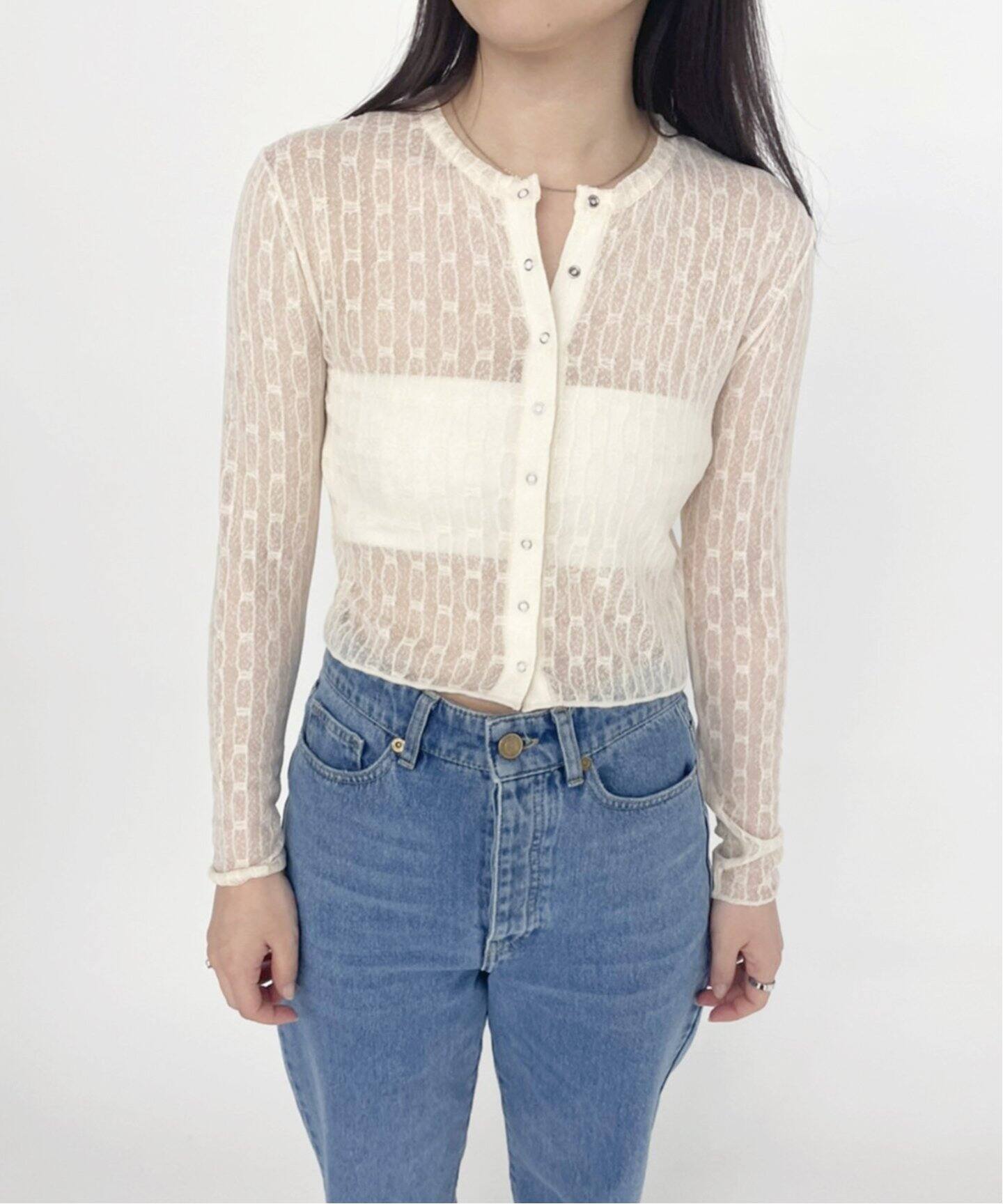 ストライプレース カーディガン（カーディガン）｜EDIT.FOR LULU  