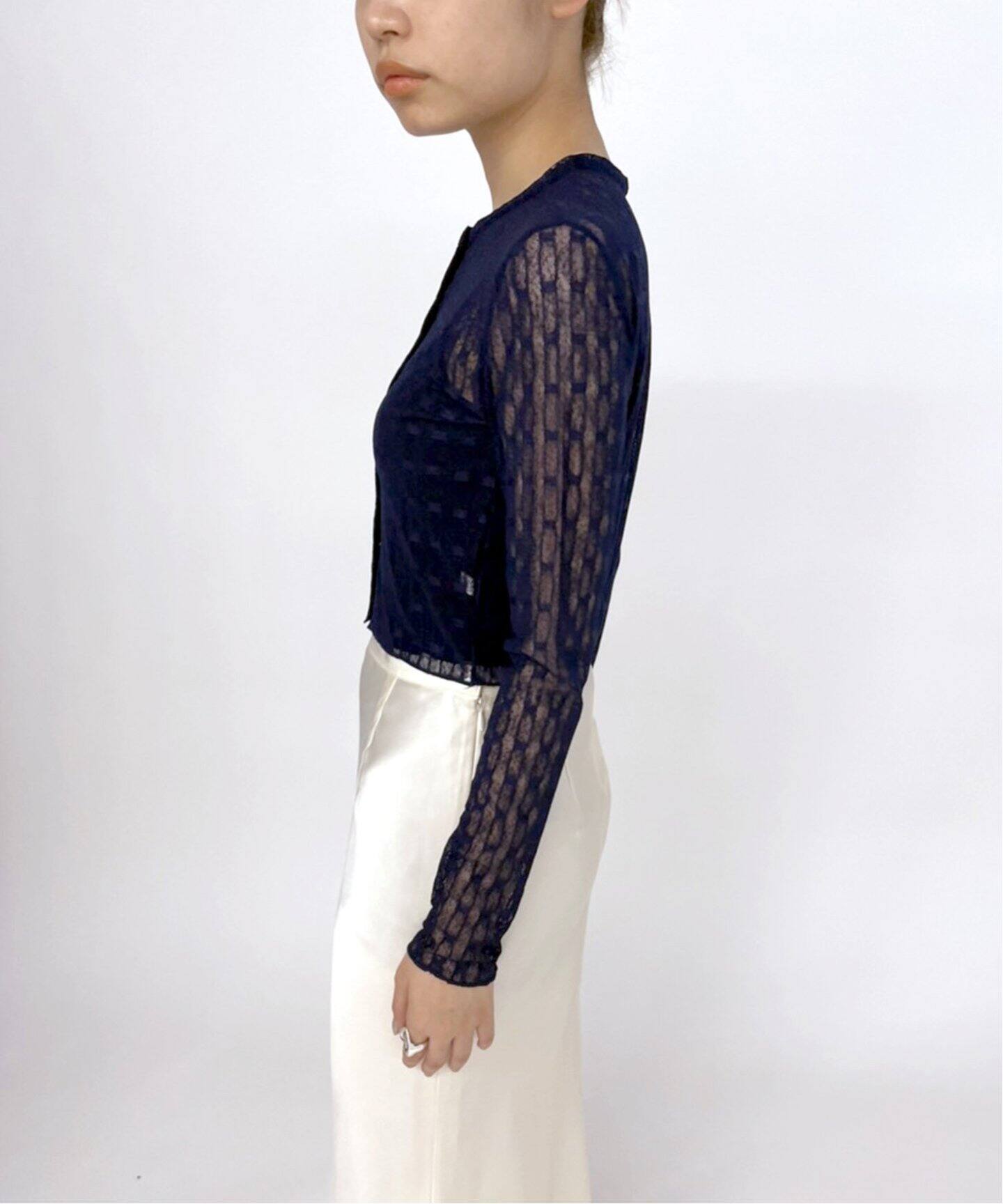 ストライプレース カーディガン（カーディガン）｜EDIT.FOR LULU  