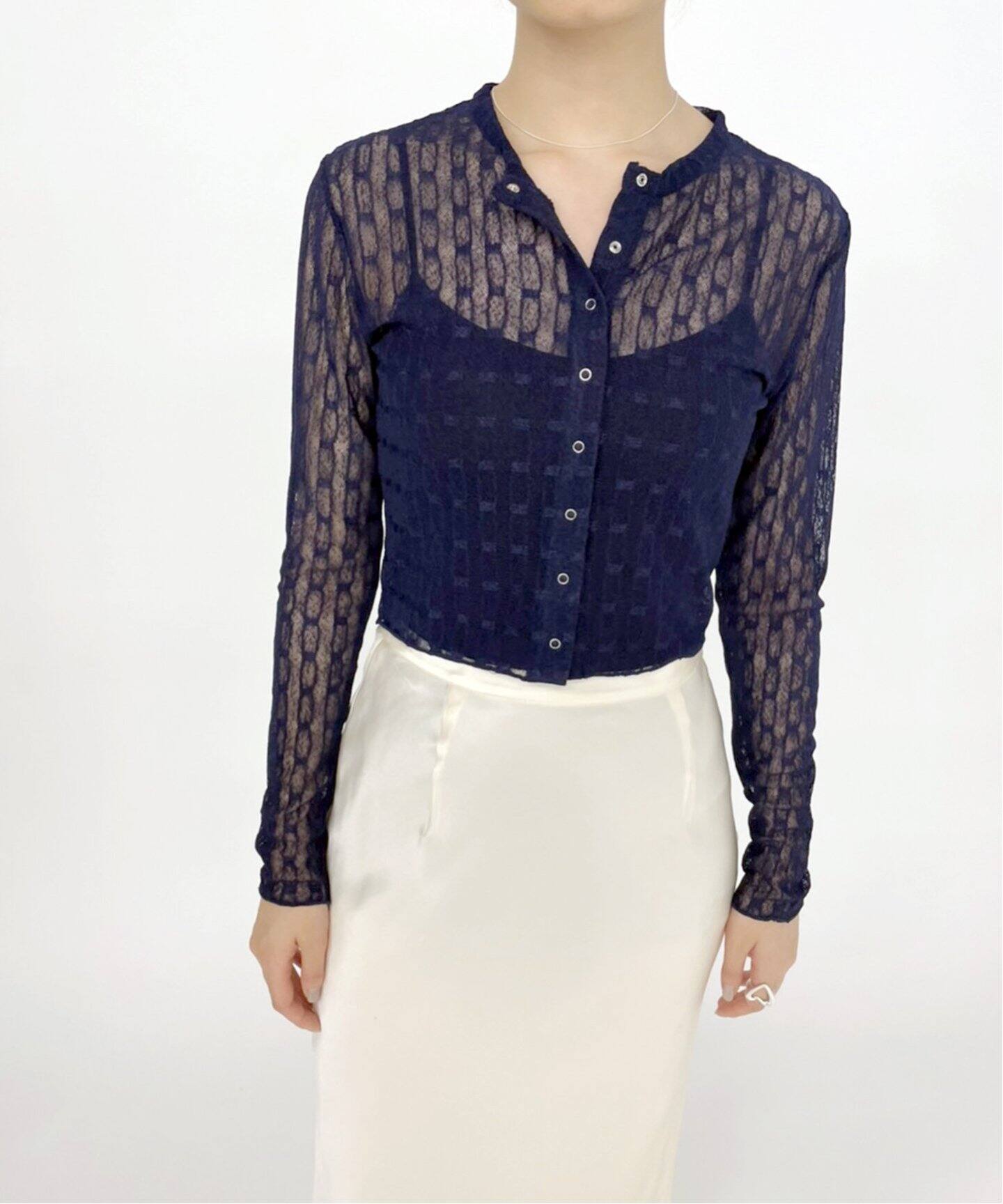 ストライプレース カーディガン（カーディガン）｜EDIT.FOR LULU  