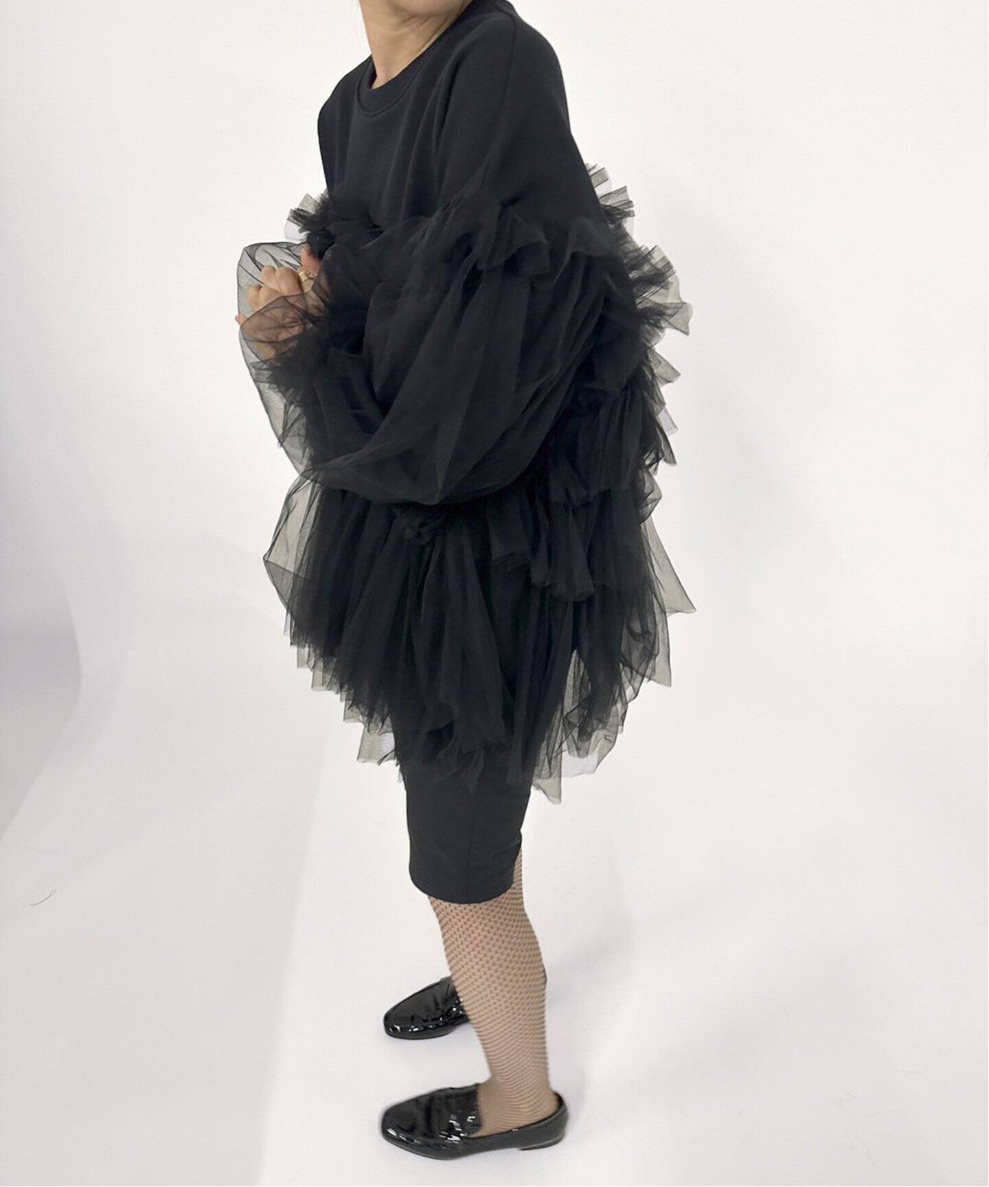 VIVIANO / ヴィヴィアーノ】別注Gathered Tulle Trimmed スウェット 