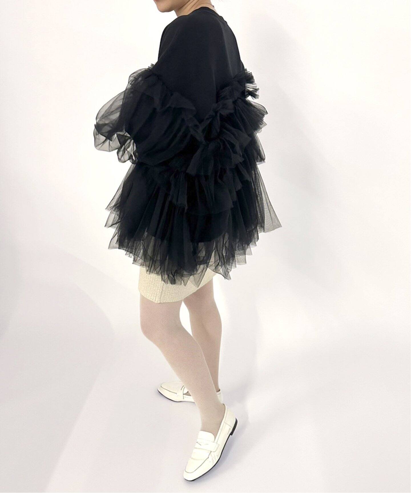 VIVIANO / ヴィヴィアーノ】別注Gathered Tulle Trimmed スウェット 