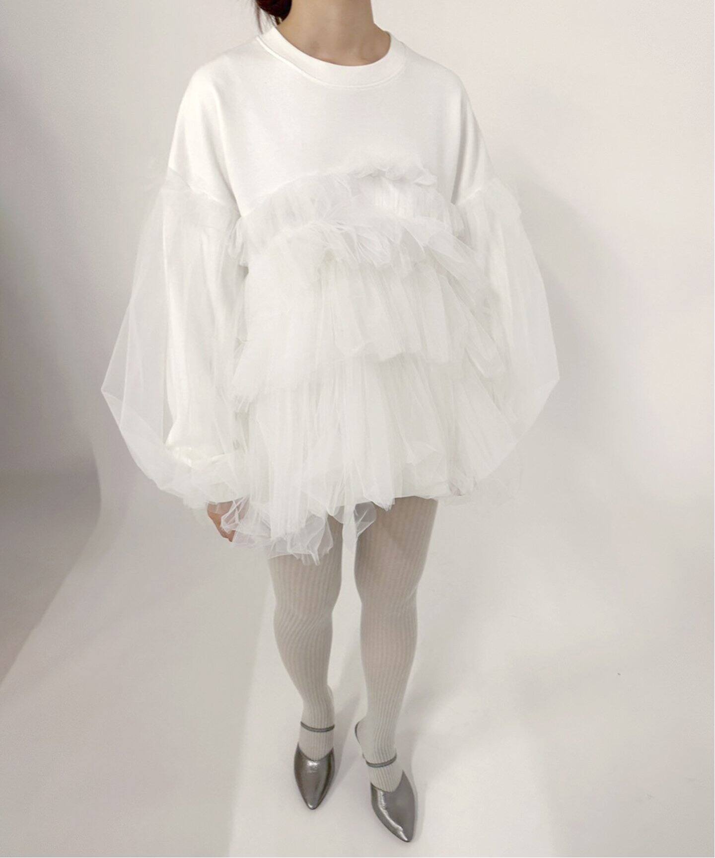 VIVIANO / ヴィヴィアーノ】別注Gathered Tulle Trimmed スウェット  