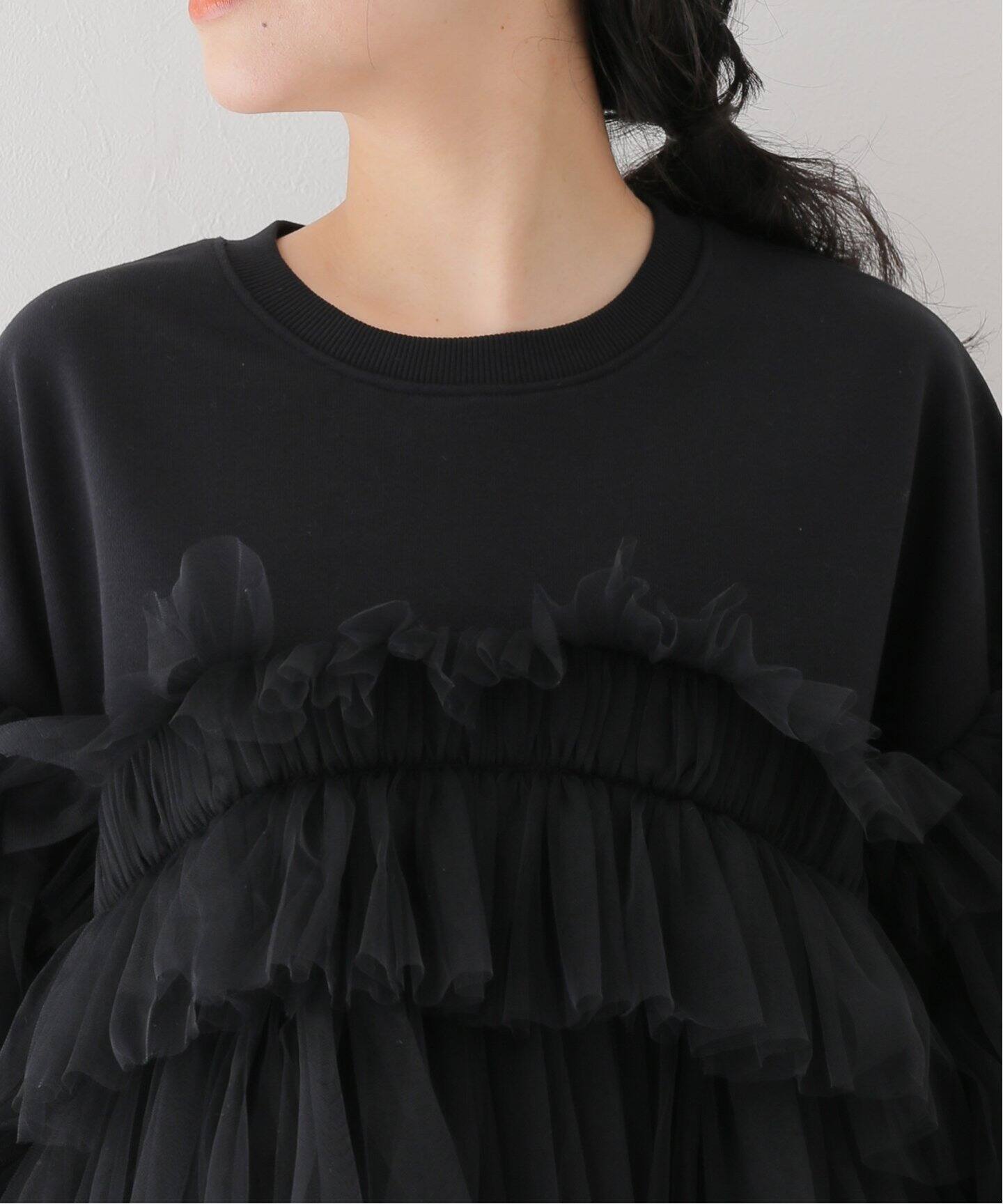 VIVIANO / ヴィヴィアーノ】別注Gathered Tulle Trimmed スウェット 