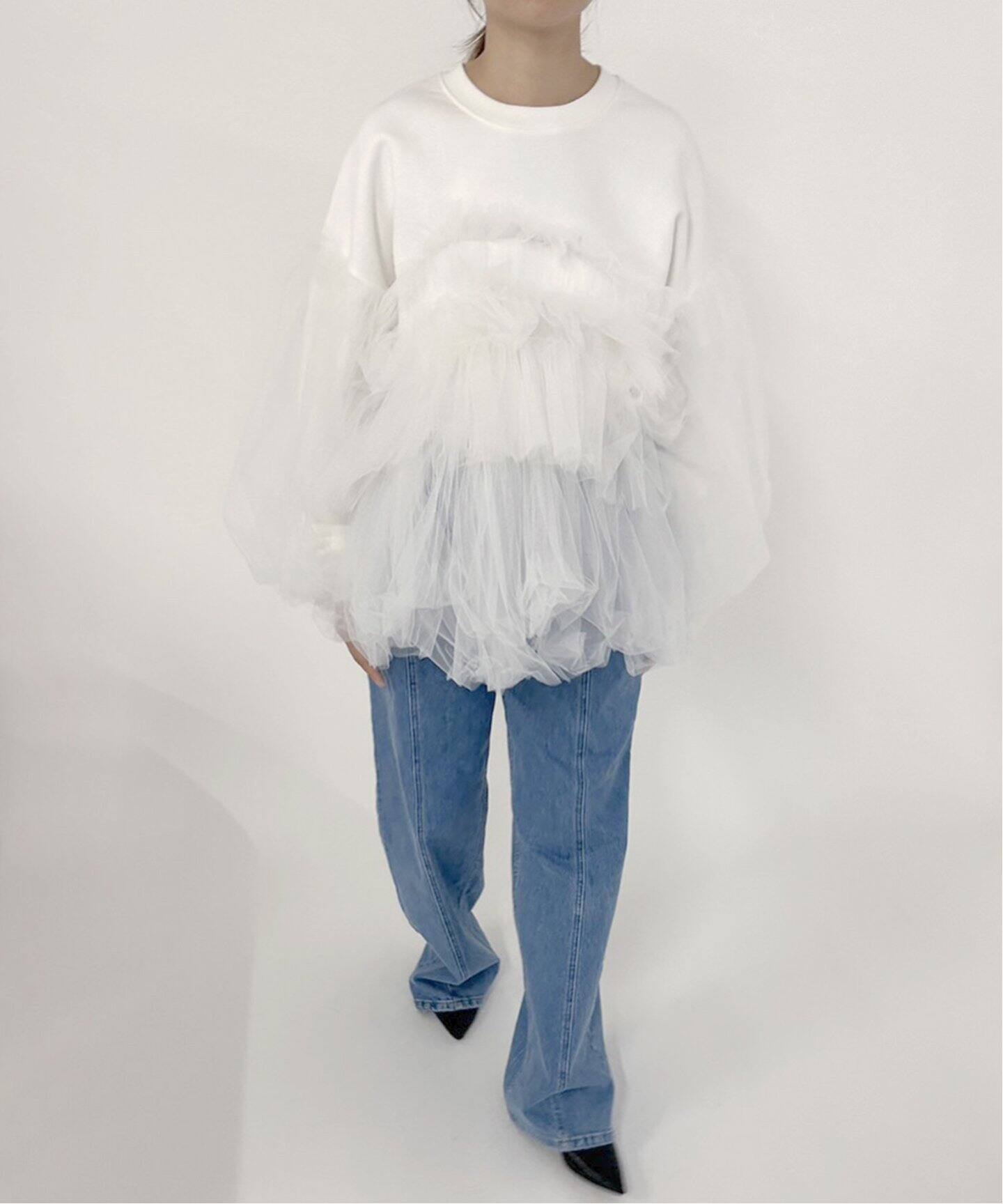 VIVIANO / ヴィヴィアーノ】別注Gathered Tulle Trimmed スウェット 