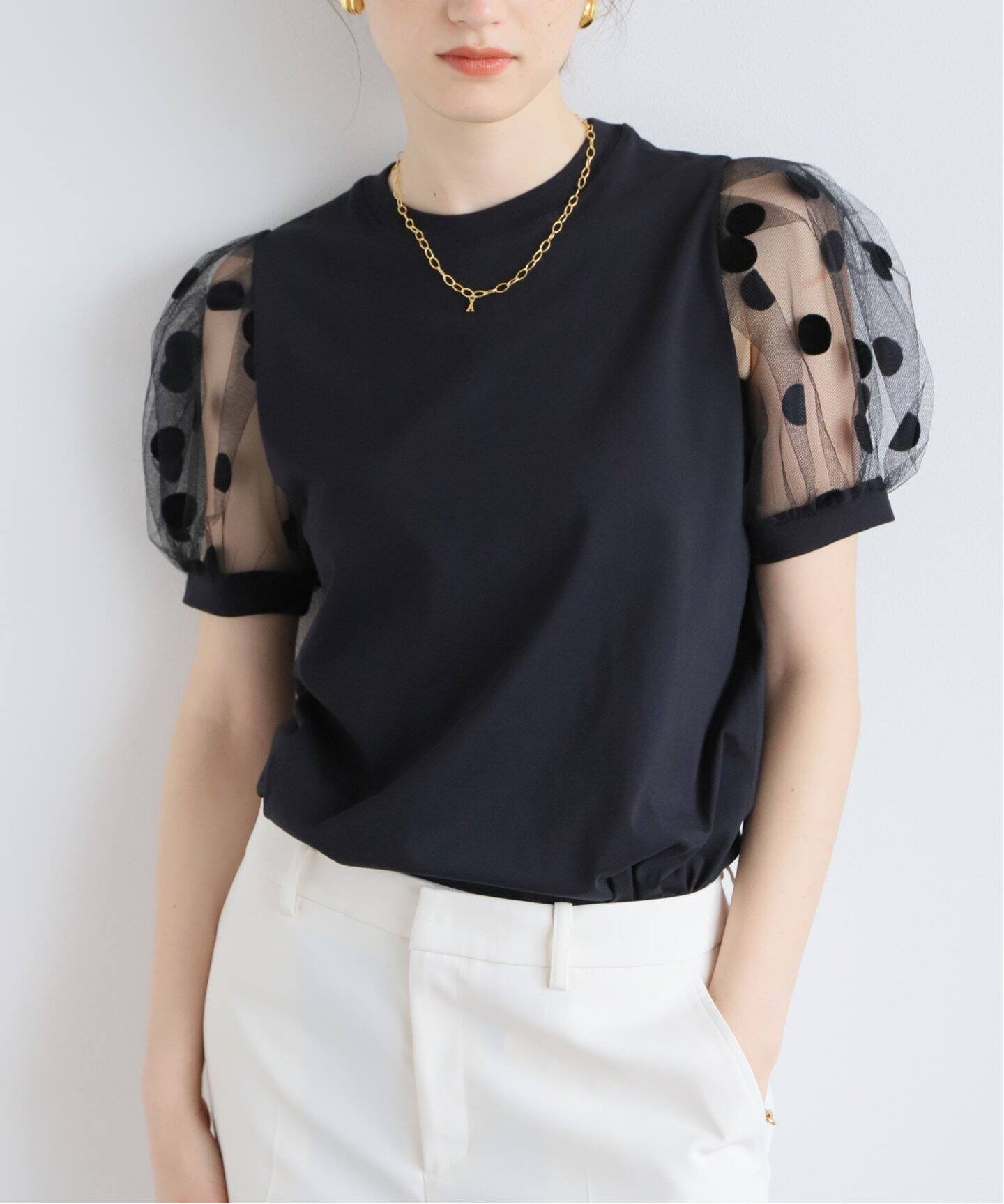 NINA RICCI/ニナ リッチ】JERSEY T-SHIRT WITH POLKA-DOTトップス（T  